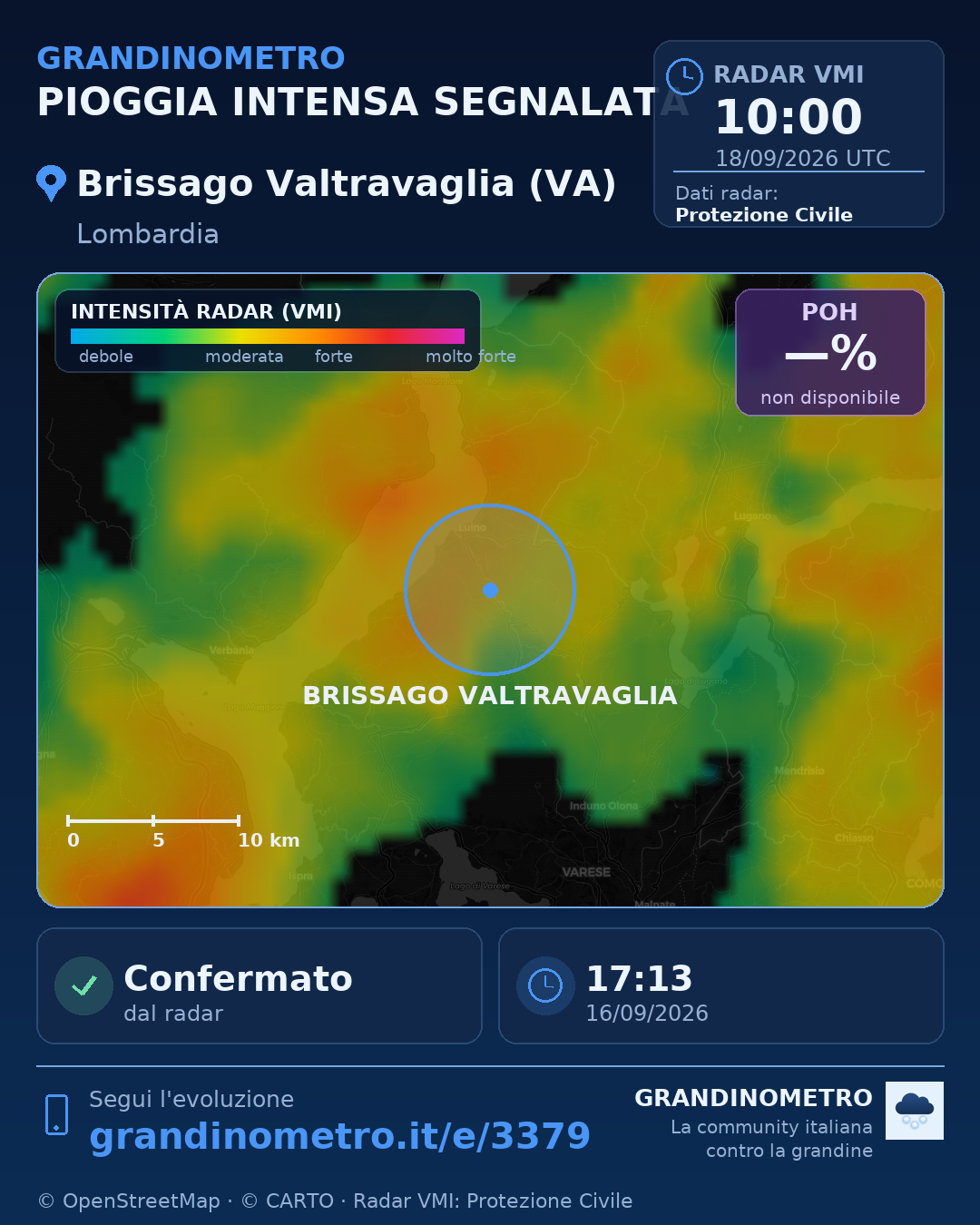 Mappa dell'evento: pioggia intensa a Brissago Valtravaglia (VA)