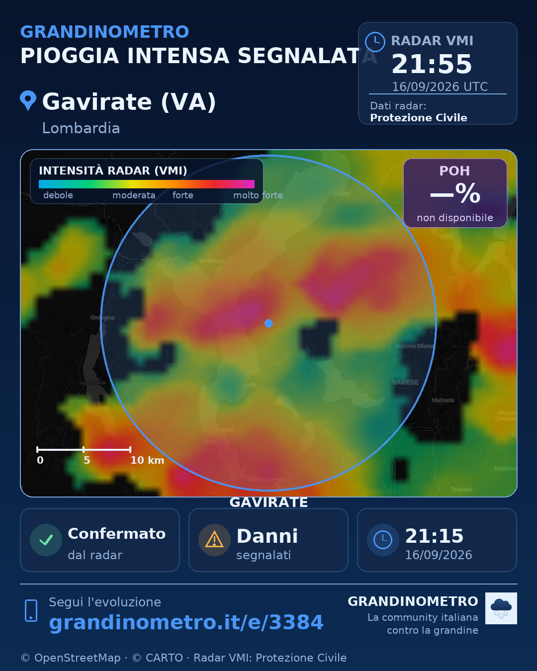 Mappa dell'evento: pioggia intensa a Gavirate (VA)