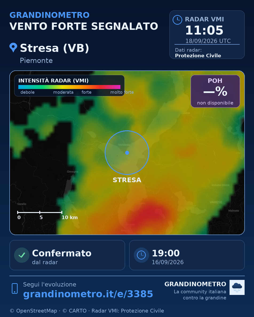 Mappa dell'evento: vento forte a Stresa (VB)
