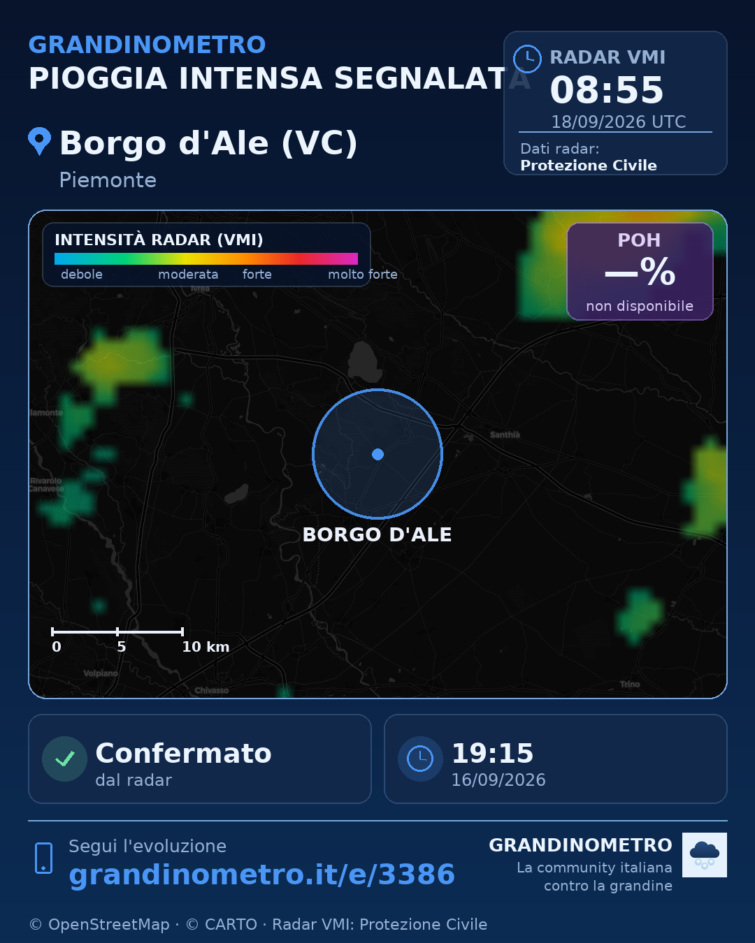 Mappa dell'evento: pioggia intensa a Borgo d'Ale (VC)