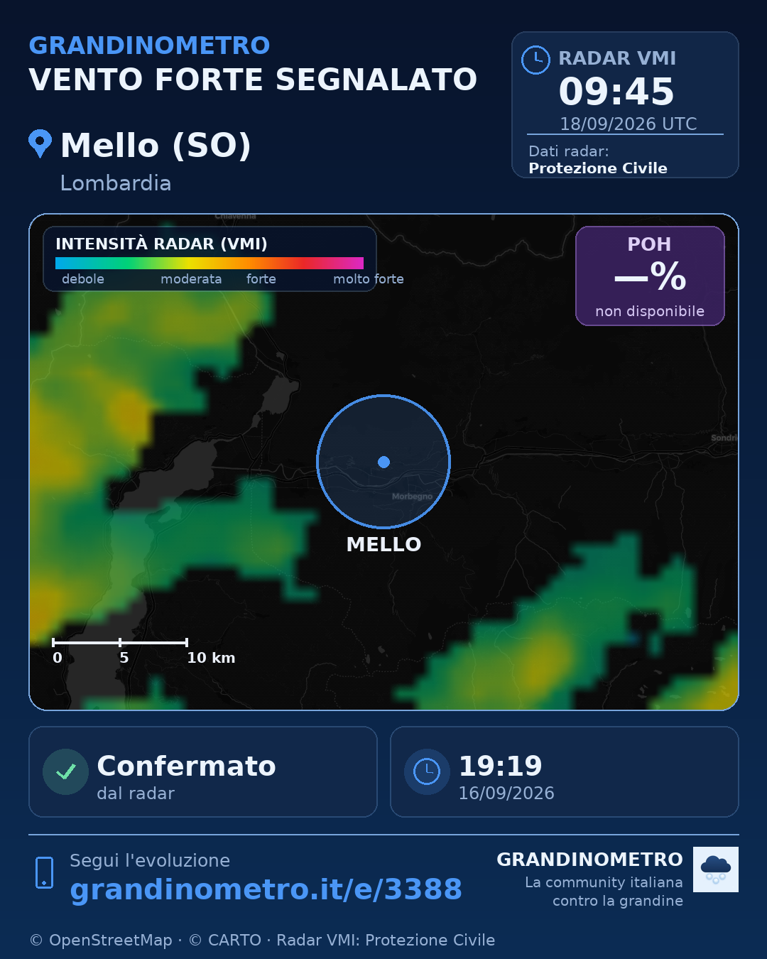 Mappa dell'evento: vento forte a Mello (SO)