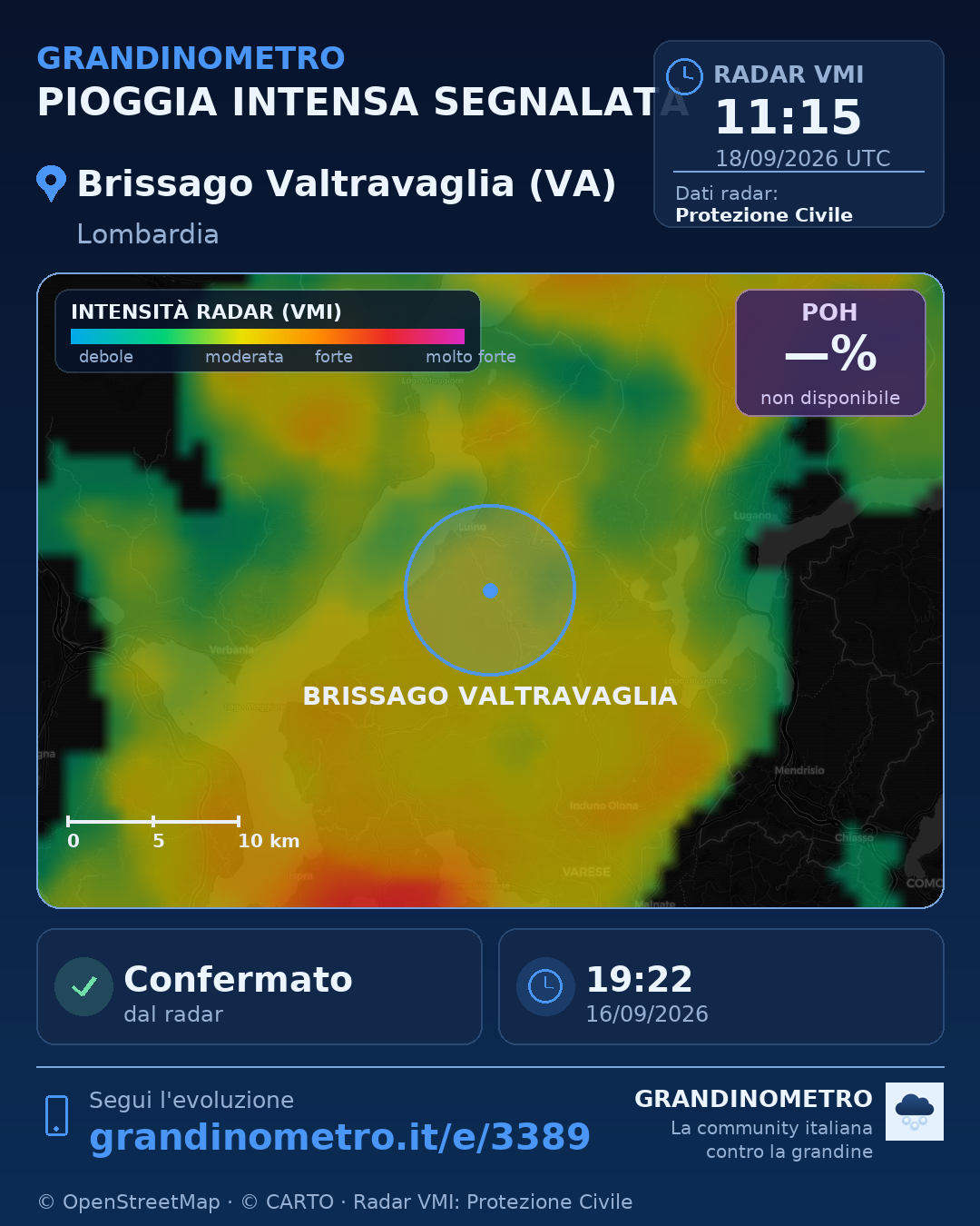 Mappa dell'evento: pioggia intensa a Brissago Valtravaglia (VA)