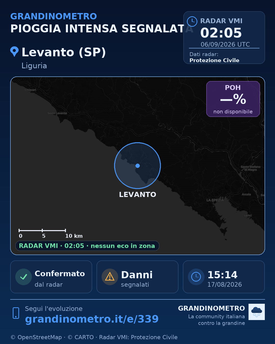Mappa dell'evento: pioggia intensa a Levanto (SP)