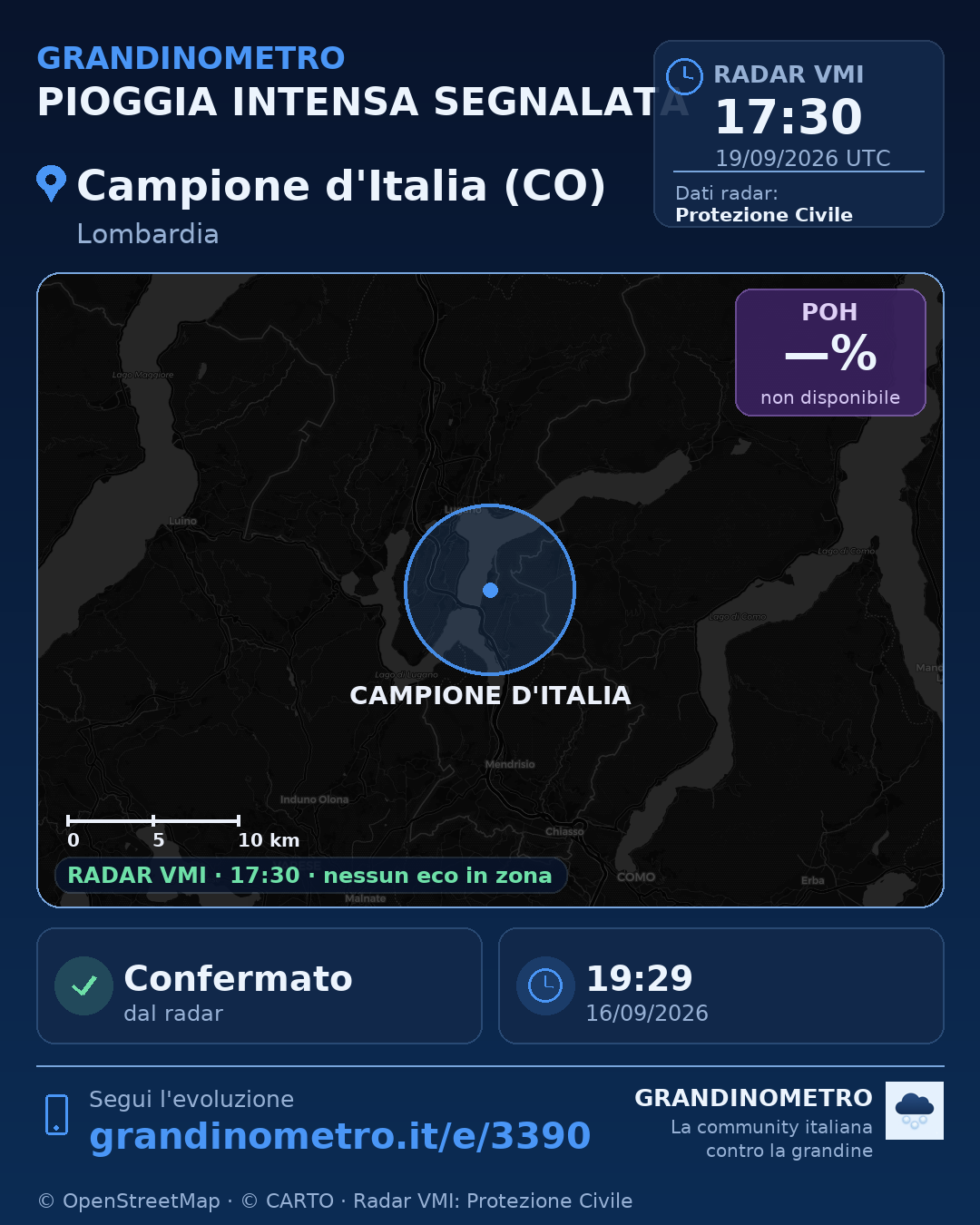 Mappa dell'evento: pioggia intensa a Campione d'Italia (CO)
