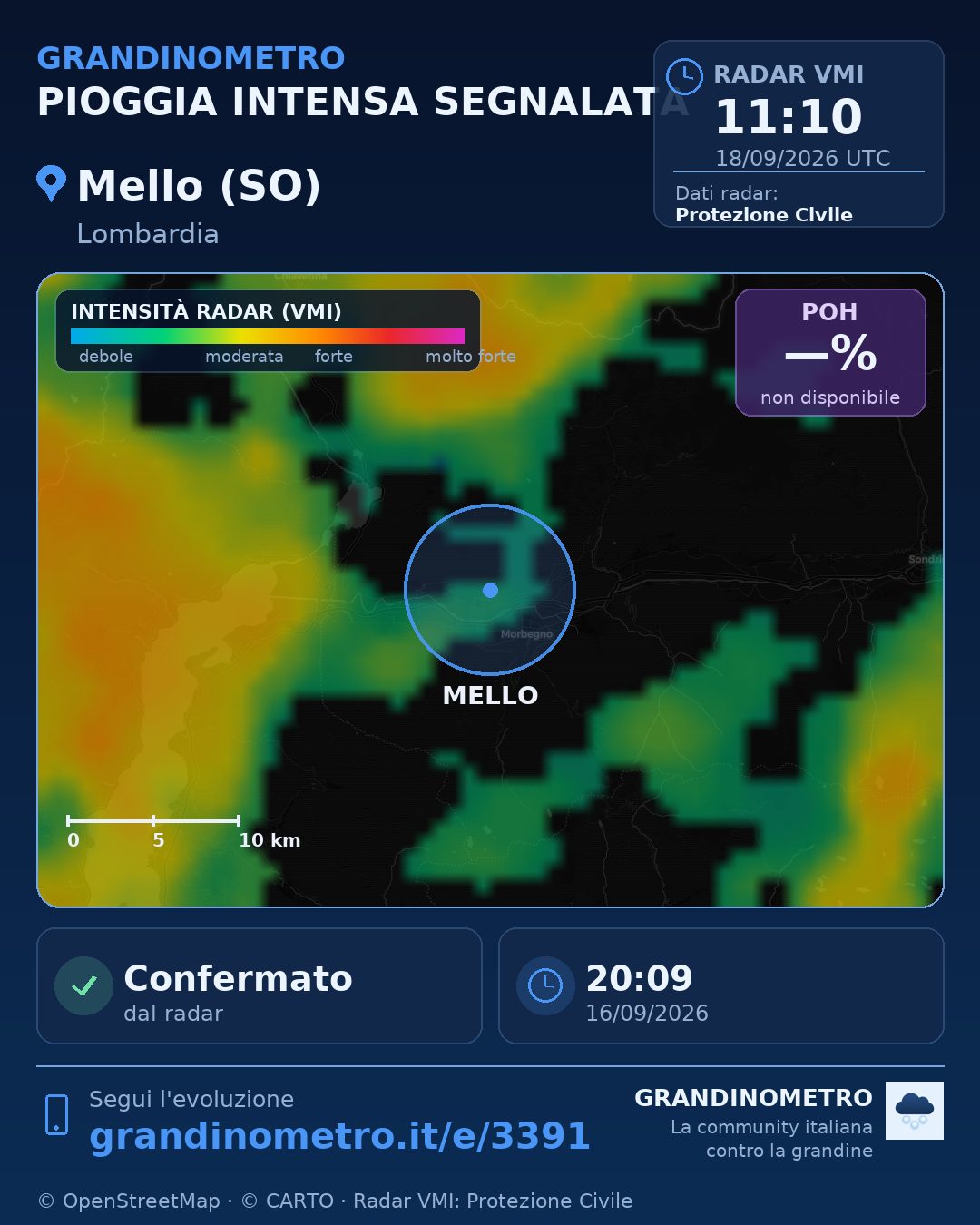 Mappa dell'evento: pioggia intensa a Mello (SO)