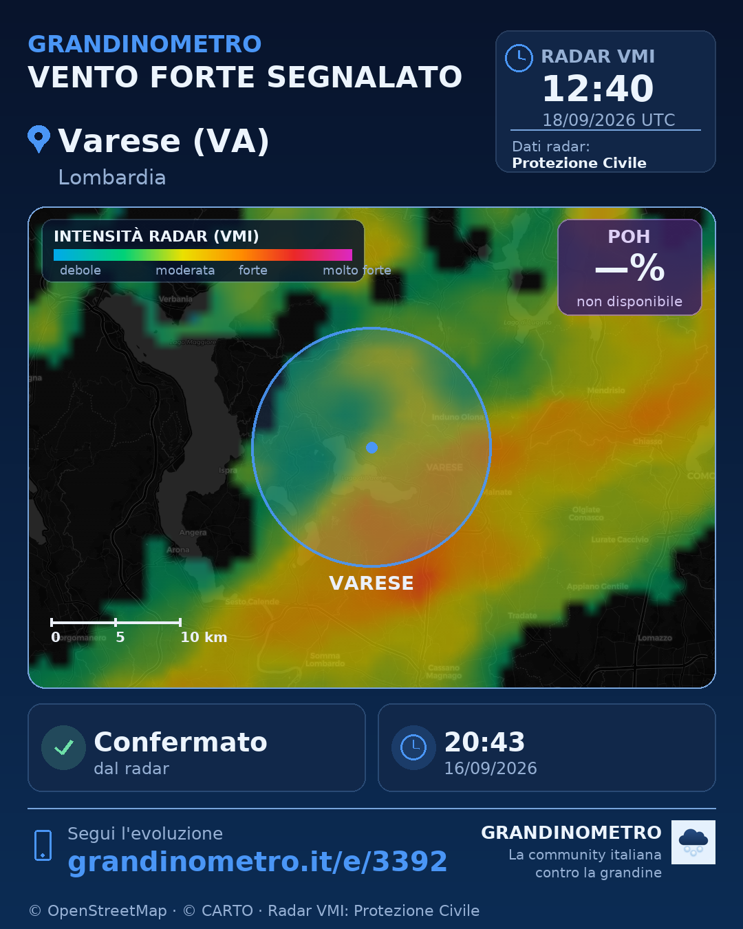 Mappa dell'evento: vento forte a Varese (VA)