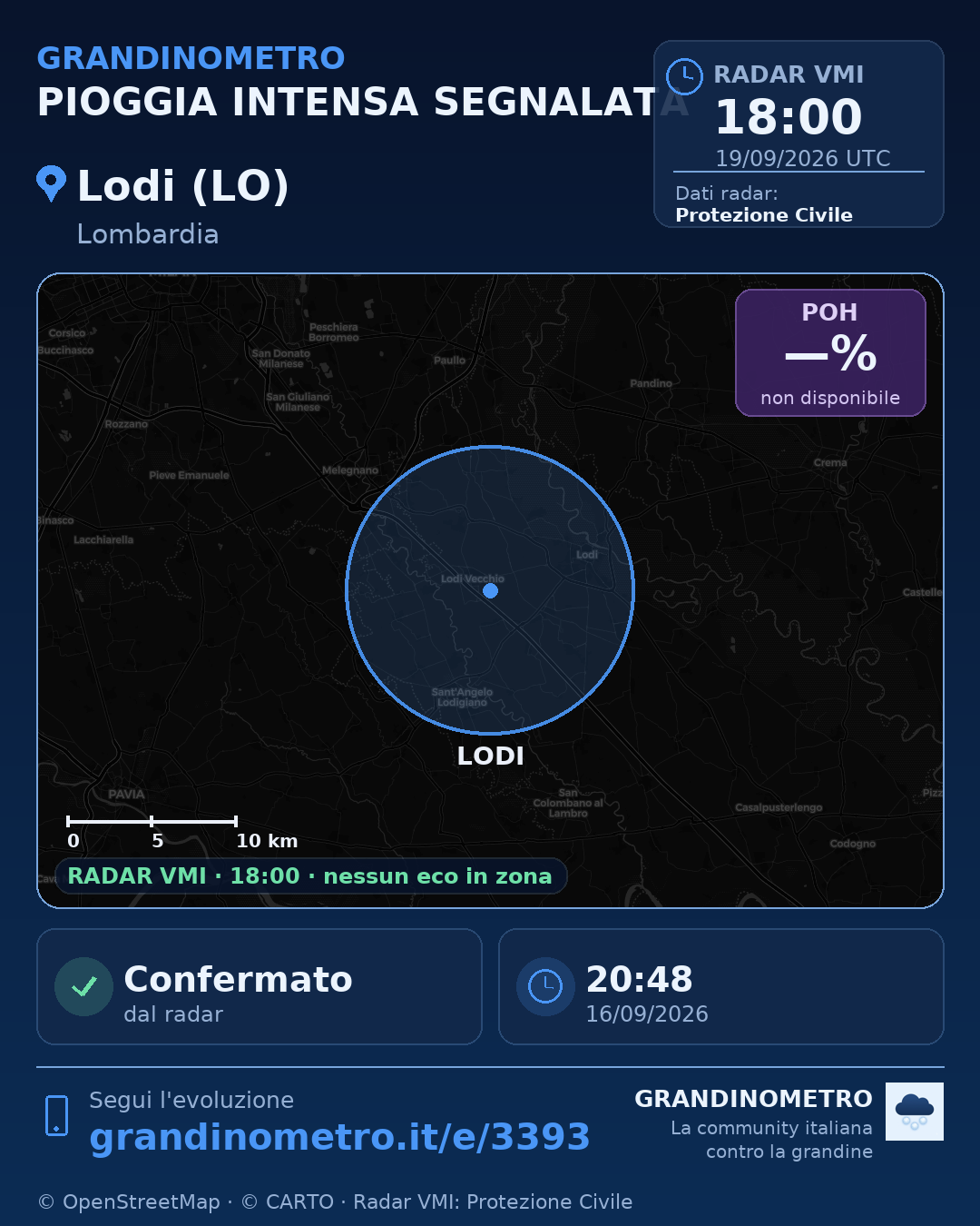Mappa dell'evento: pioggia intensa a Lodi (LO)