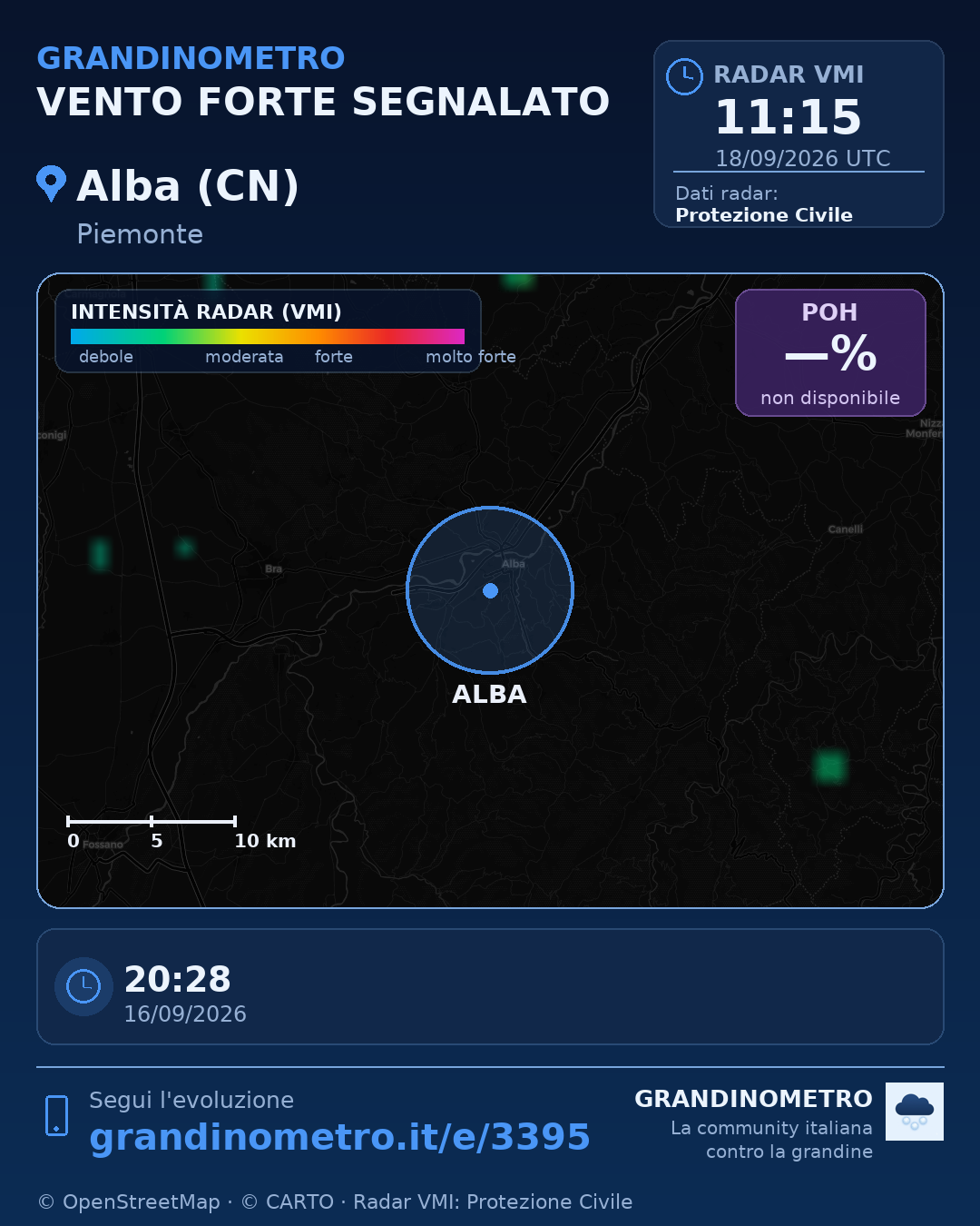 Mappa dell'evento: vento forte ad Alba (CN)