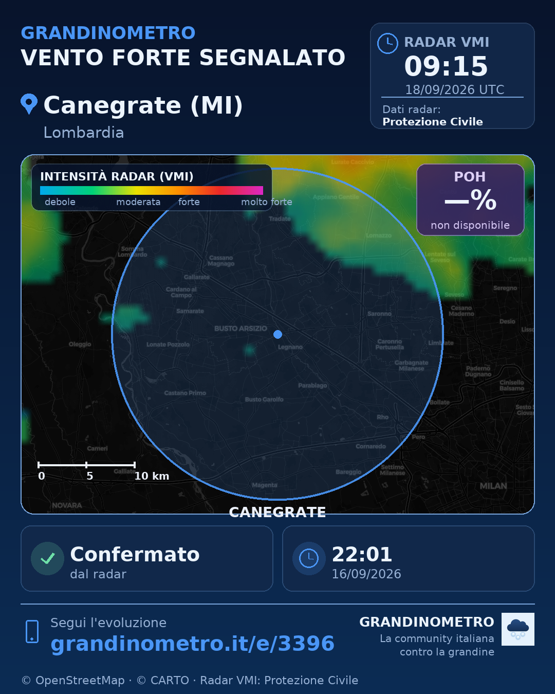 Mappa dell'evento: vento forte a Canegrate (MI)