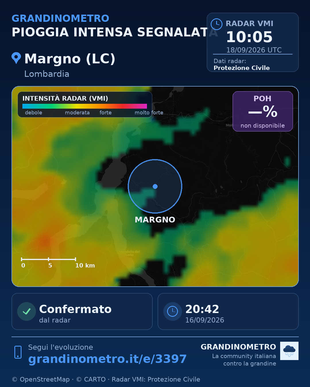 Mappa dell'evento: pioggia intensa a Margno (LC)