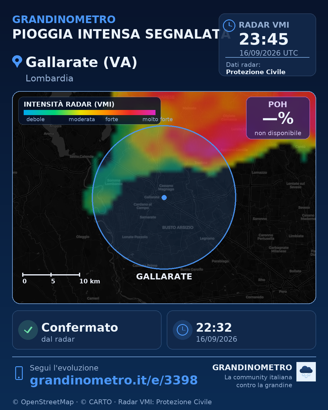 Mappa dell'evento: pioggia intensa a Gallarate (VA)
