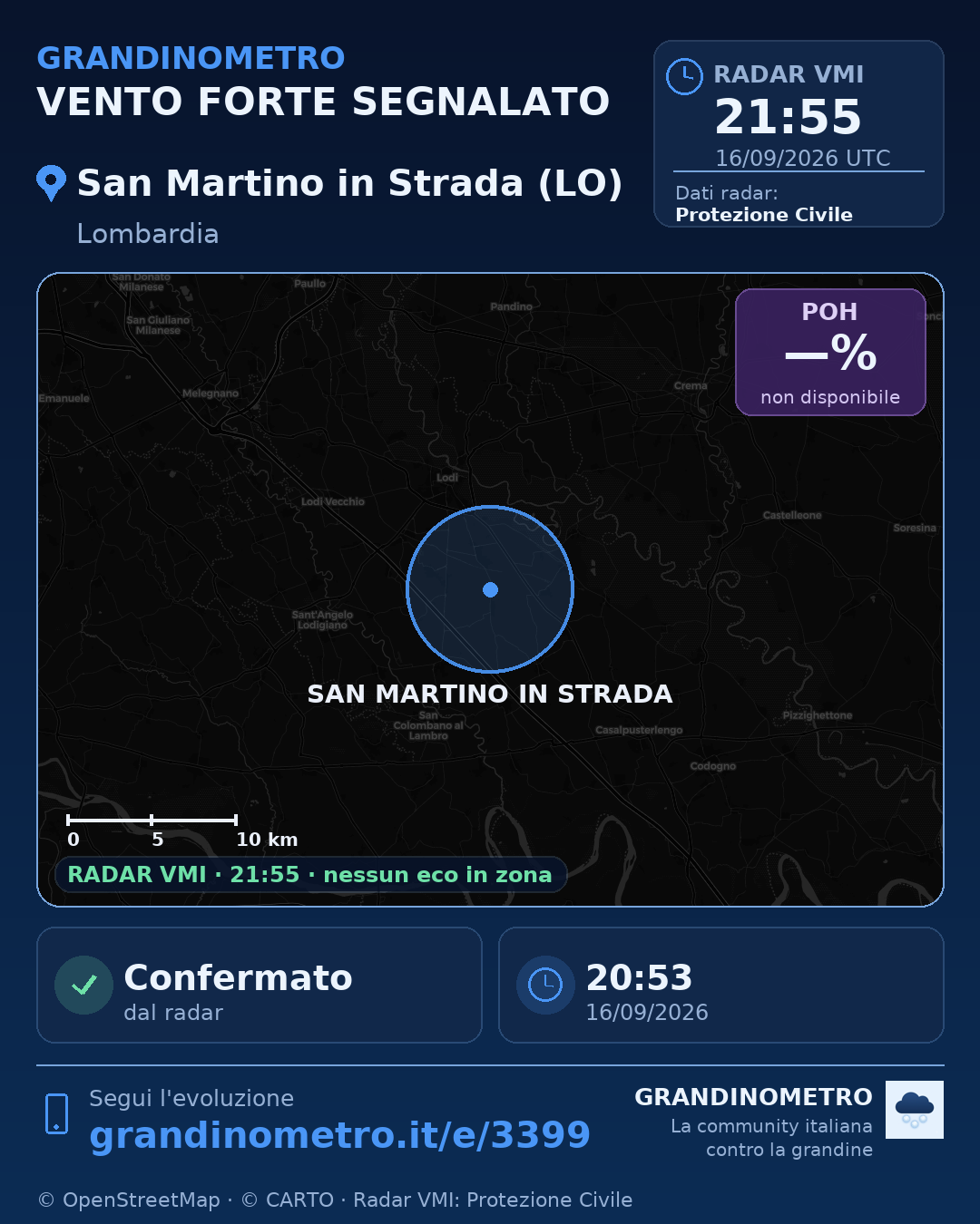 Mappa dell'evento: vento forte a San Martino in Strada (LO)