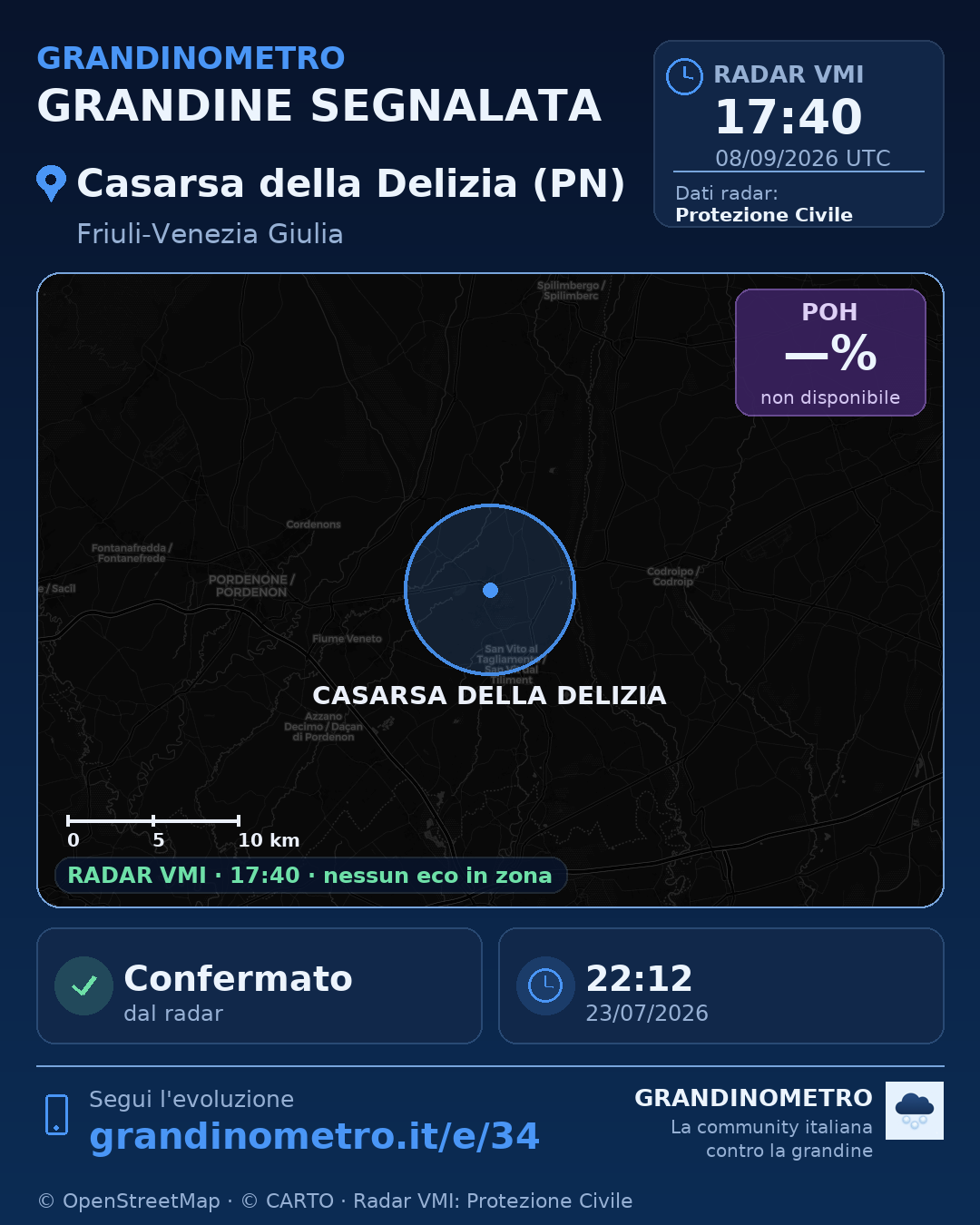 Mappa dell'evento: grandine a Casarsa della Delizia (PN)