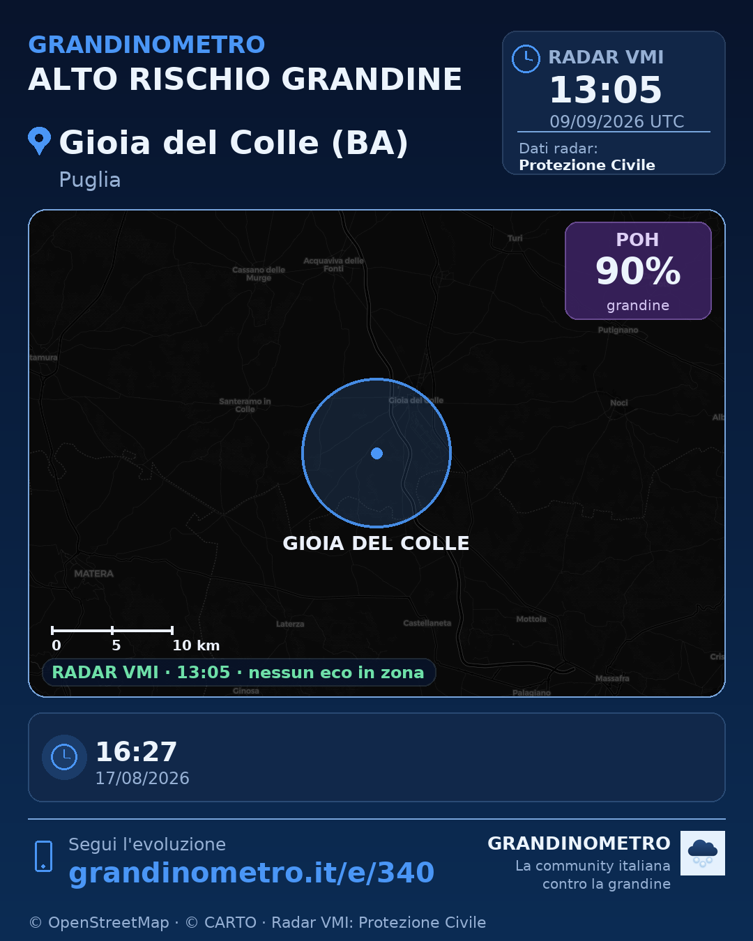Mappa dell'evento: grandine a Gioia del Colle (BA)