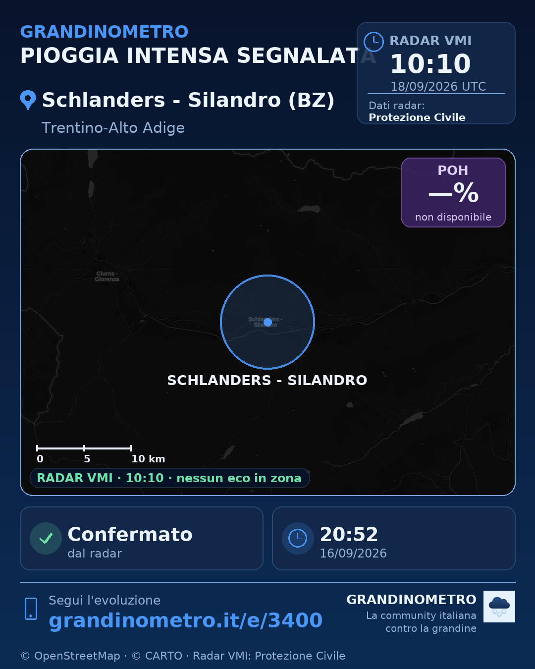 Mappa dell'evento: pioggia intensa a Schlanders - Silandro (BZ)