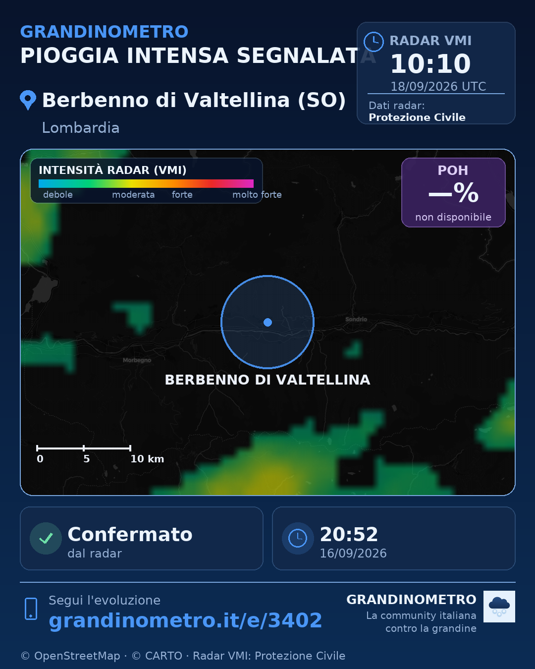 Mappa dell'evento: pioggia intensa a Berbenno di Valtellina (SO)