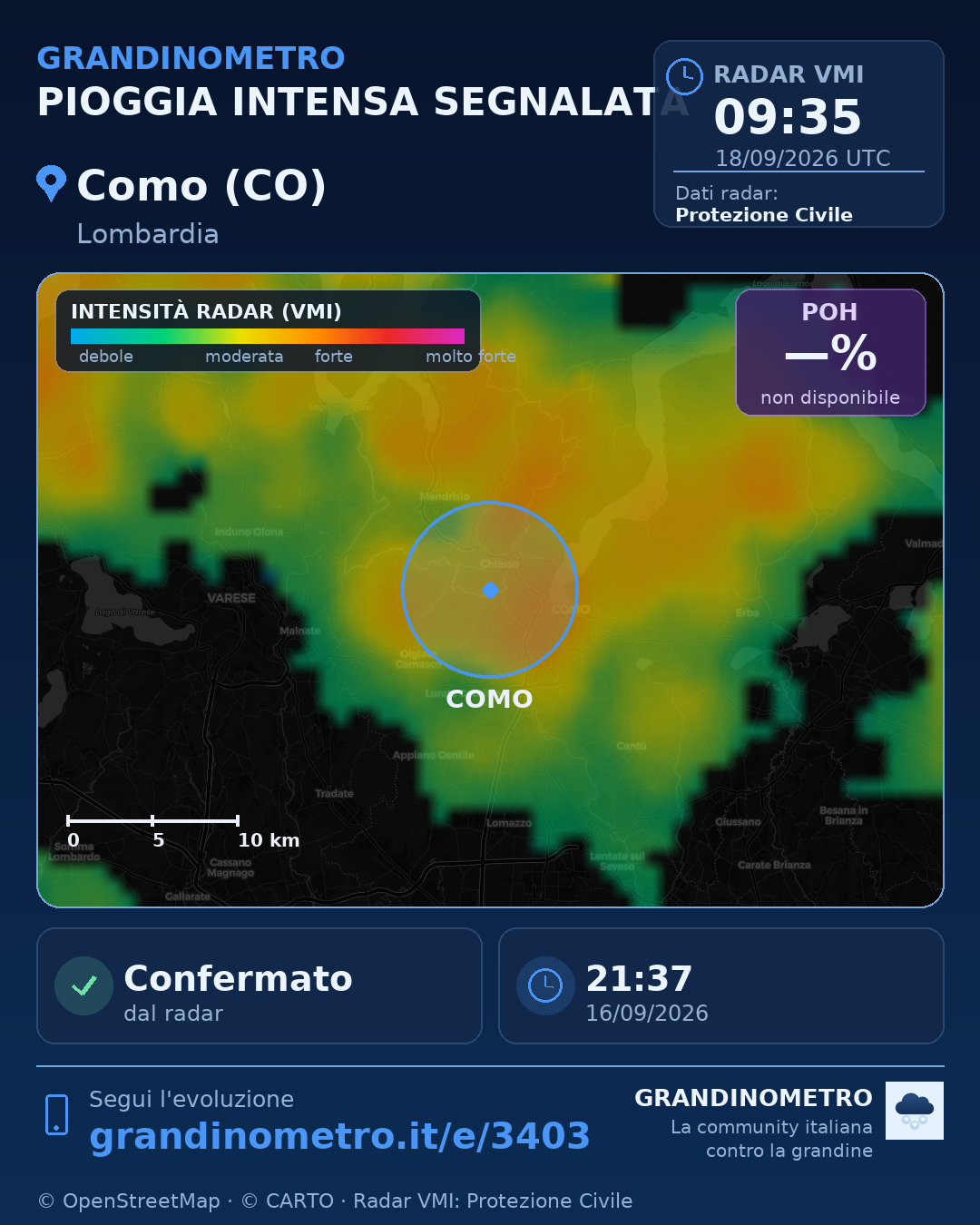 Mappa dell'evento: pioggia intensa a Como (CO)