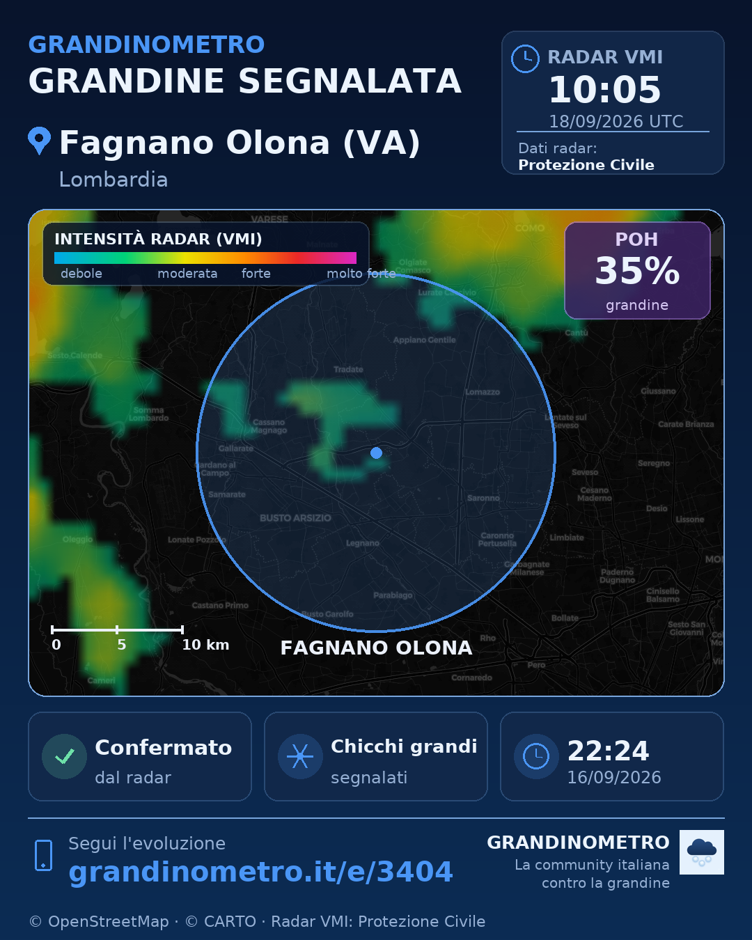 Mappa dell'evento: grandine a Fagnano Olona (VA)