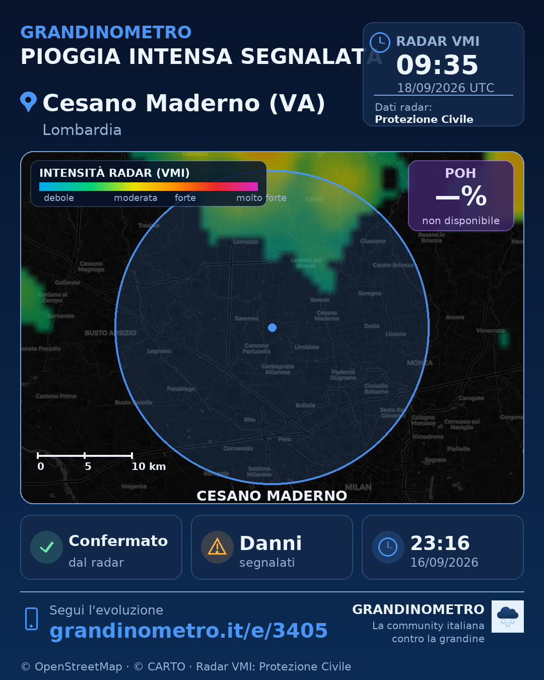 Mappa dell'evento: pioggia intensa a Cesano Maderno (VA)