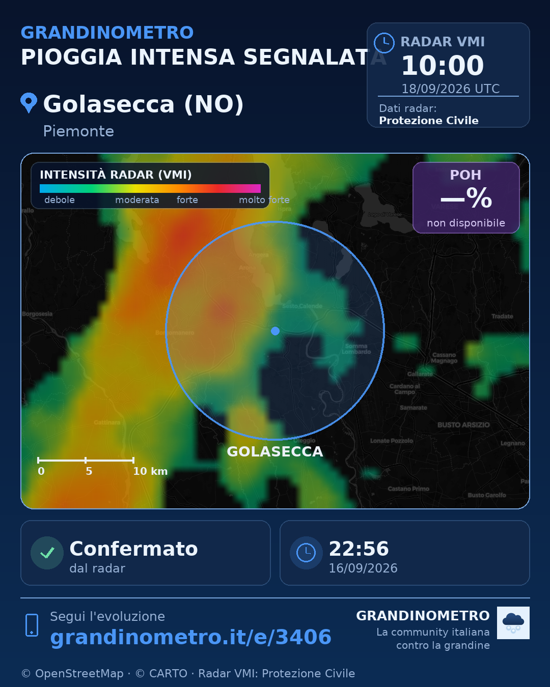 Mappa dell'evento: pioggia intensa a Golasecca (NO)