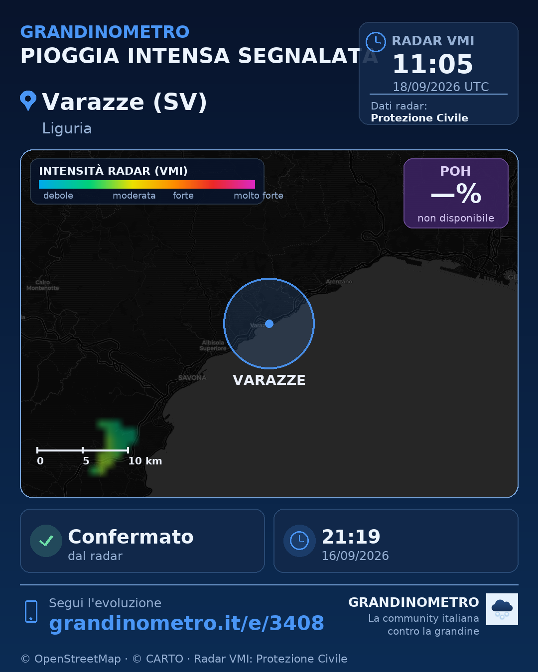 Mappa dell'evento: pioggia intensa a Varazze (SV)