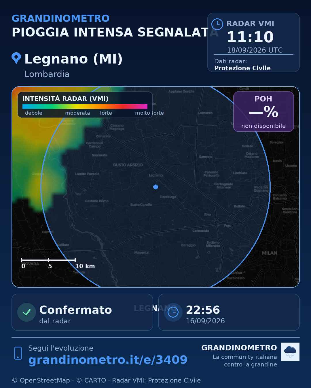 Mappa dell'evento: pioggia intensa a Legnano (MI)