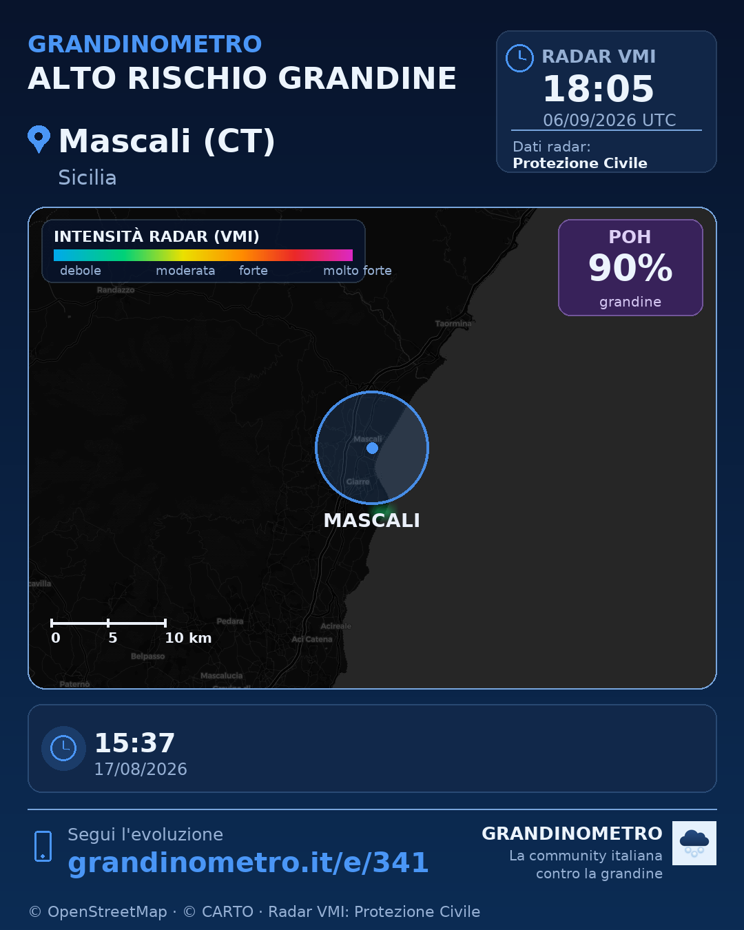 Mappa dell'evento: grandine a Mascali (CT)