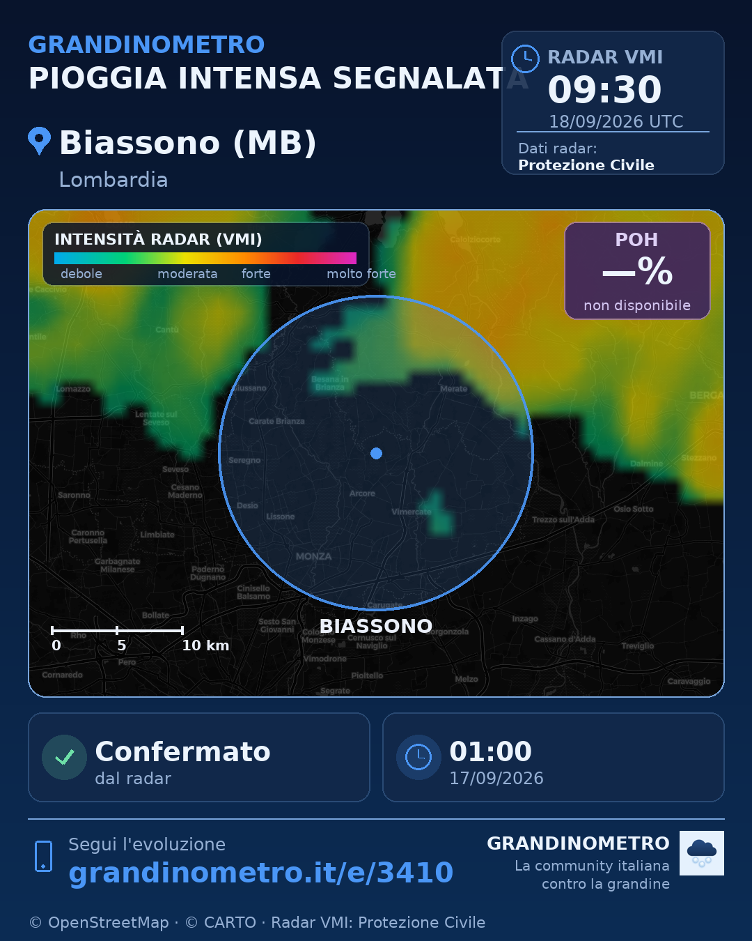 Mappa dell'evento: pioggia intensa a Biassono (MB)