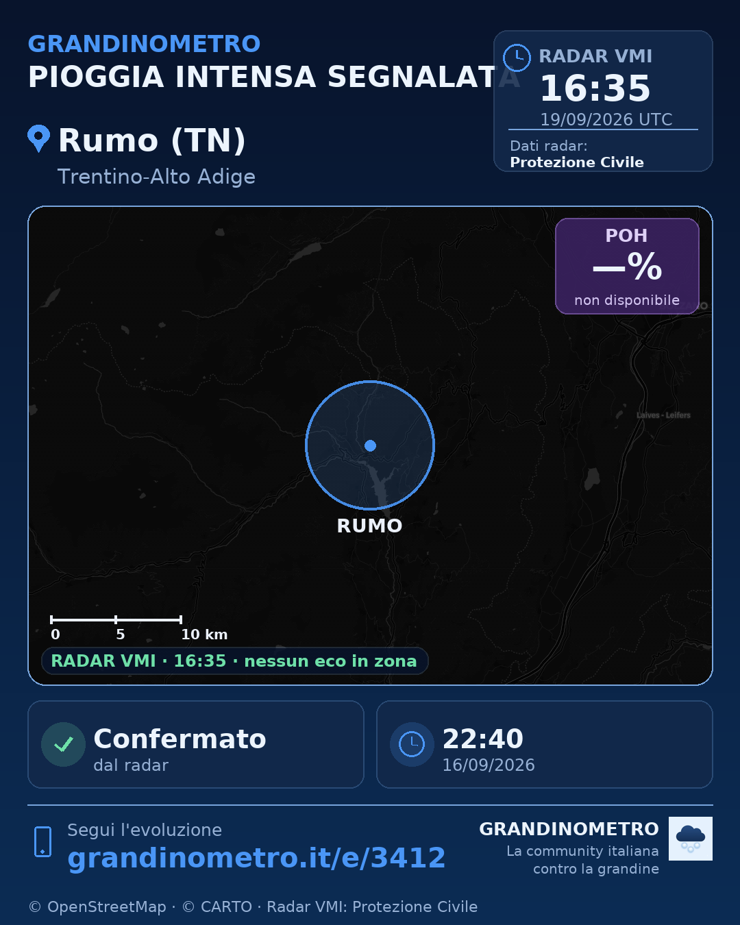 Mappa dell'evento: pioggia intensa a Rumo (TN)