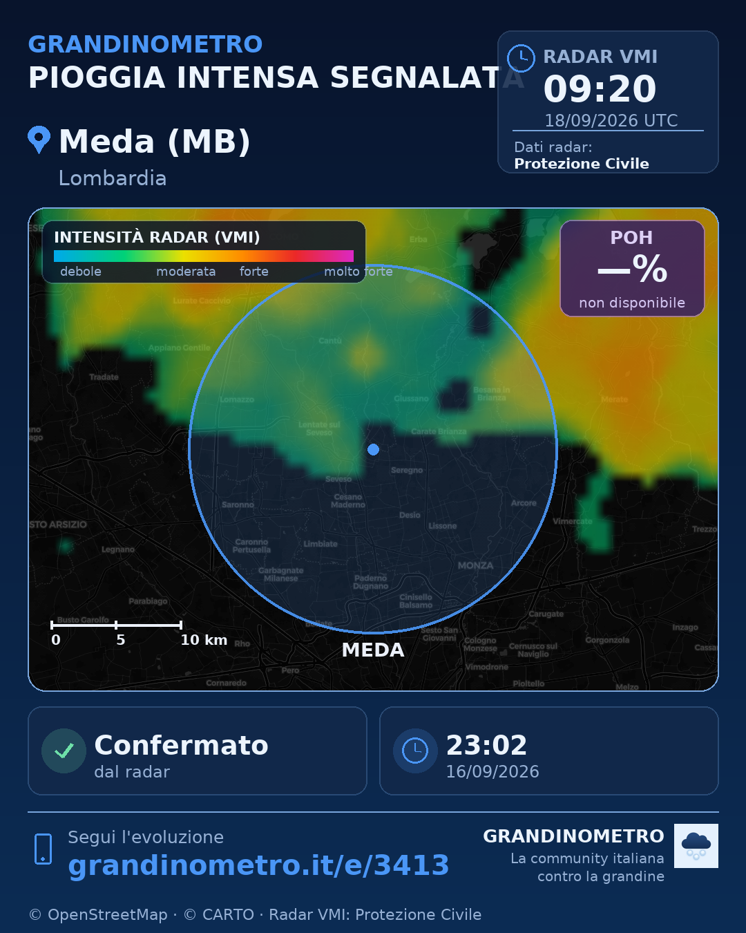 Mappa dell'evento: pioggia intensa a Meda (MB)
