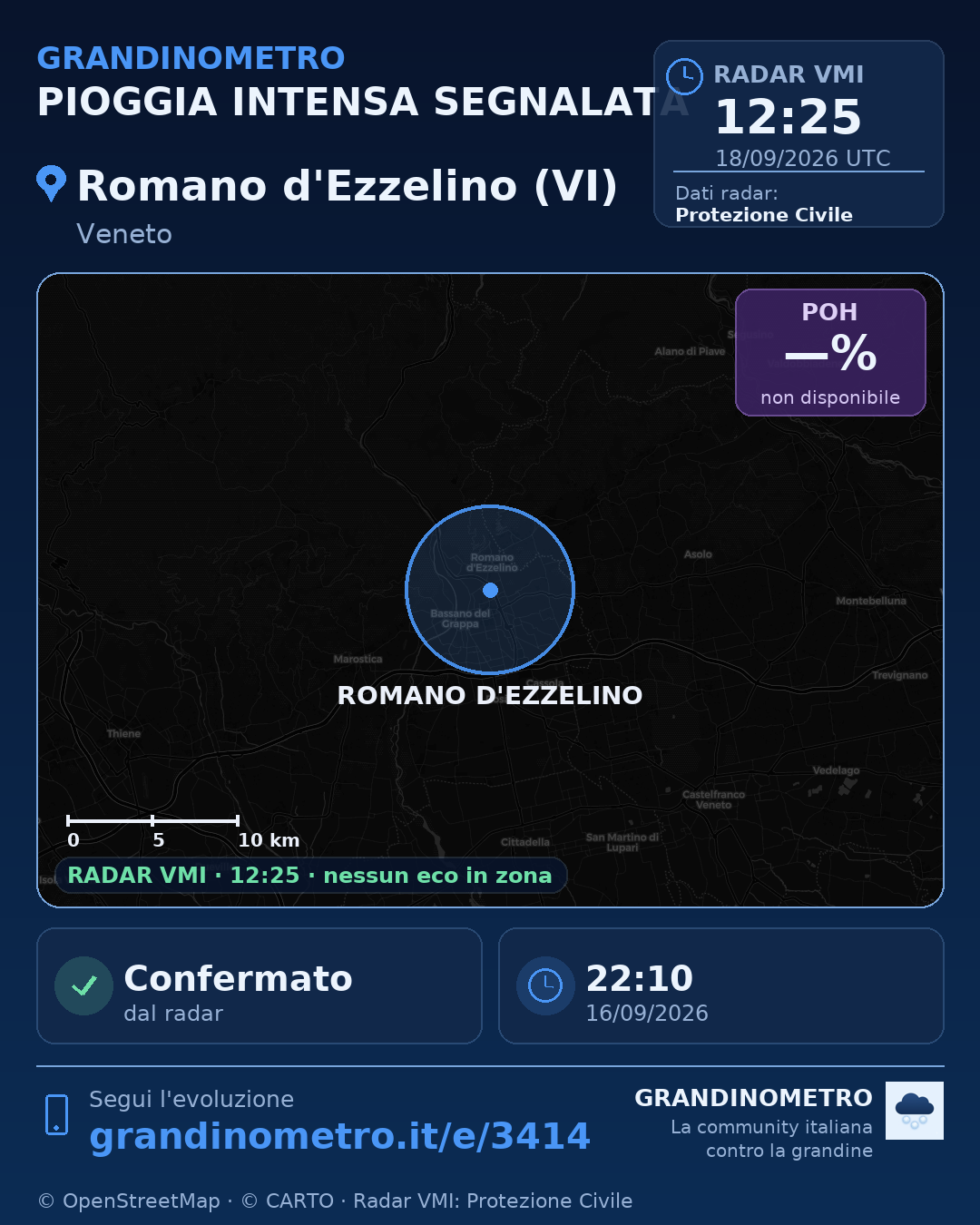 Mappa dell'evento: pioggia intensa a Romano d'Ezzelino (VI)