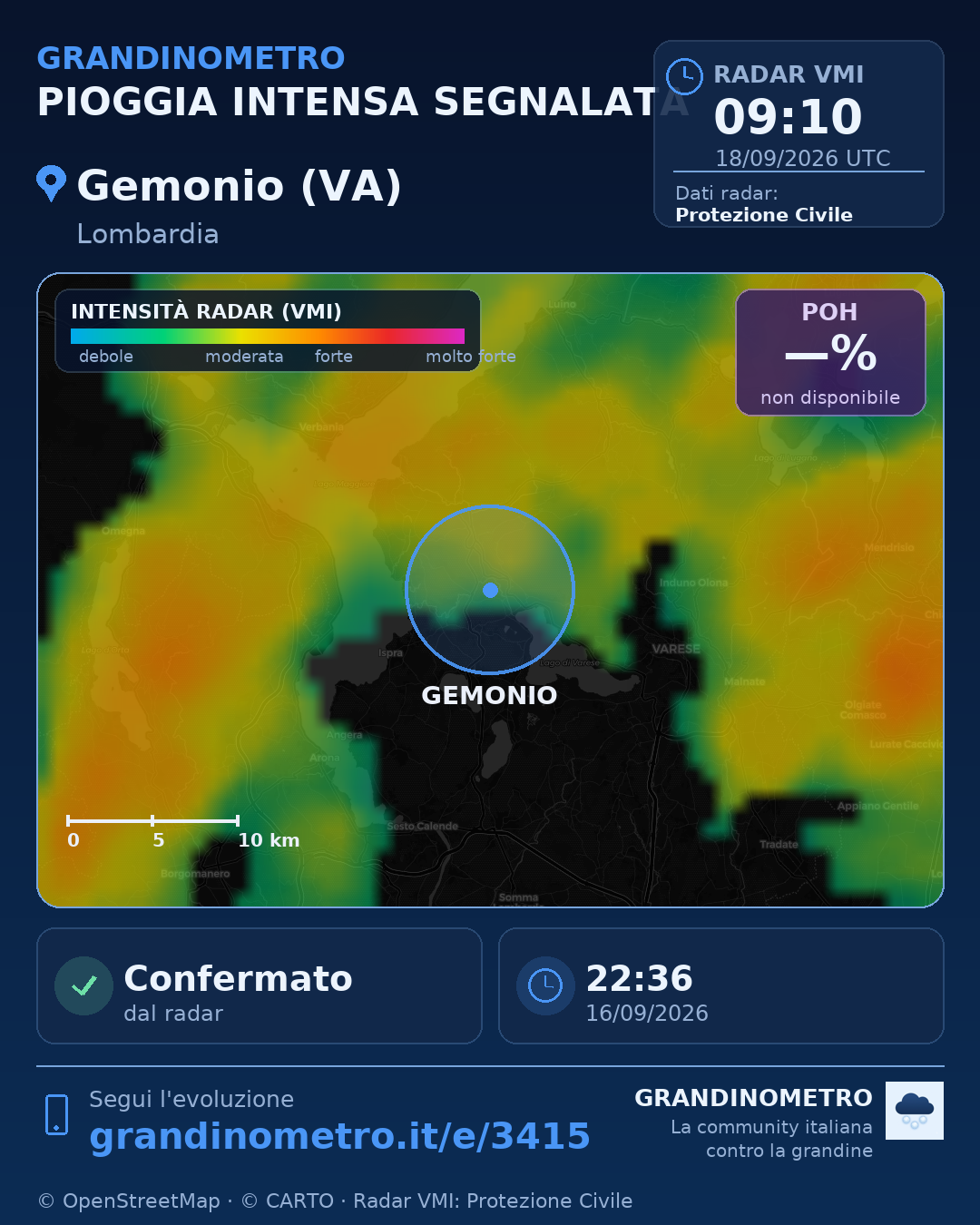 Mappa dell'evento: pioggia intensa a Gemonio (VA)