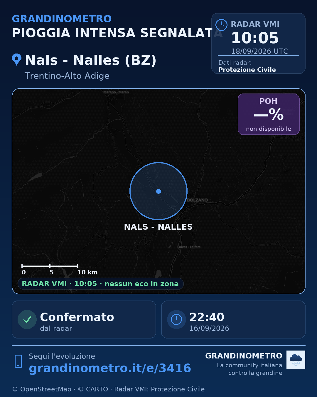 Mappa dell'evento: pioggia intensa a Nals - Nalles (BZ)