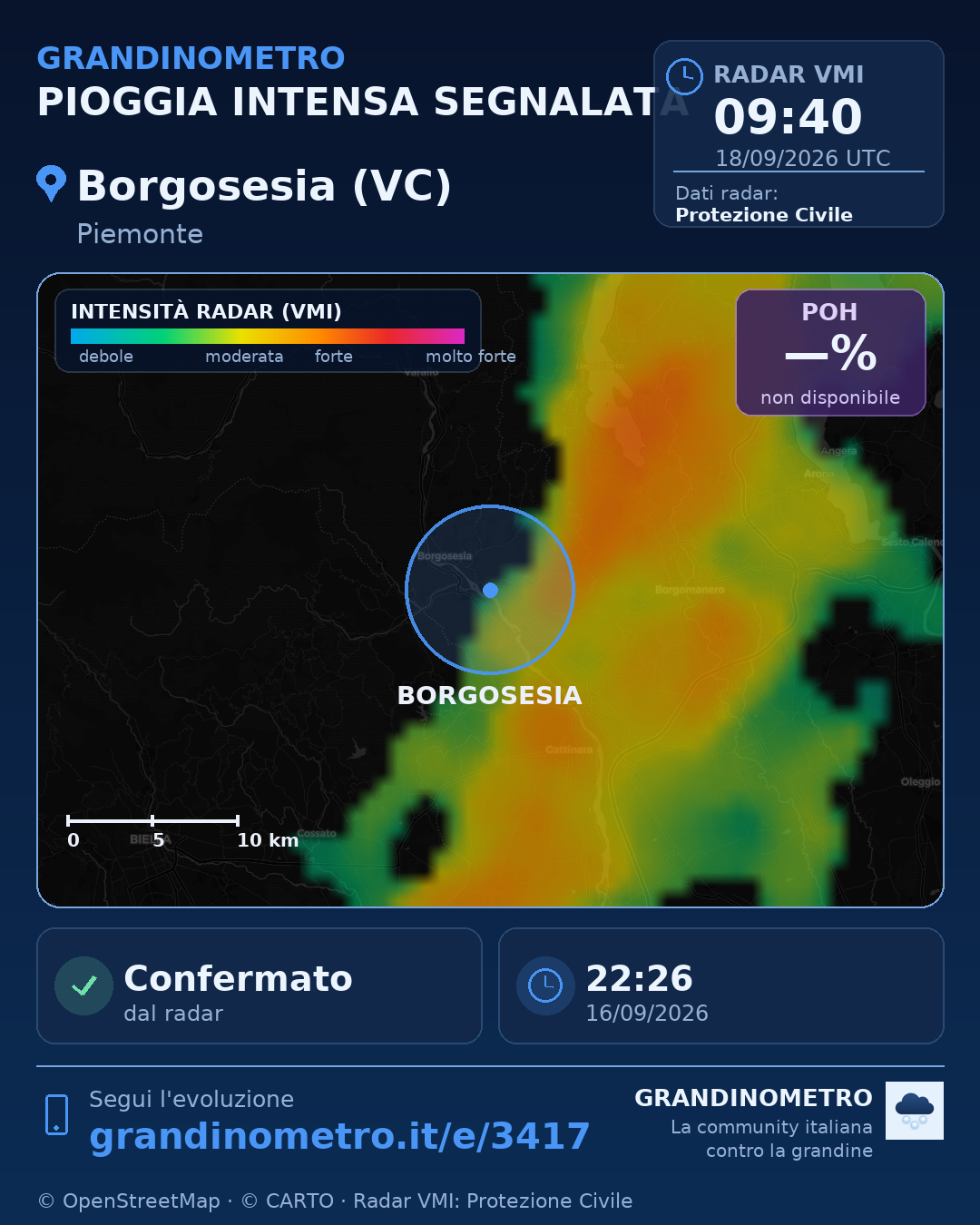 Mappa dell'evento: pioggia intensa a Borgosesia (VC)