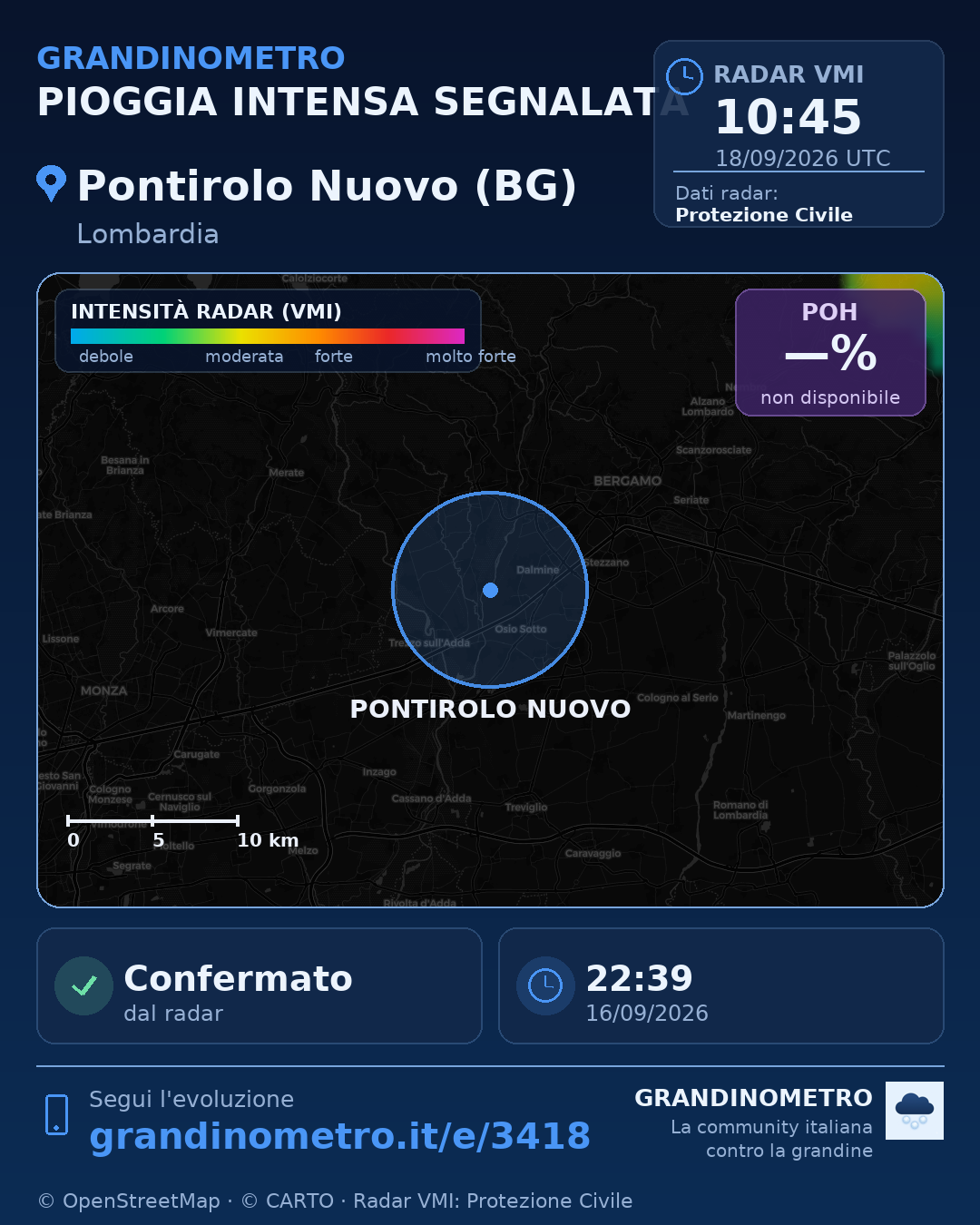 Mappa dell'evento: pioggia intensa a Pontirolo Nuovo (BG)