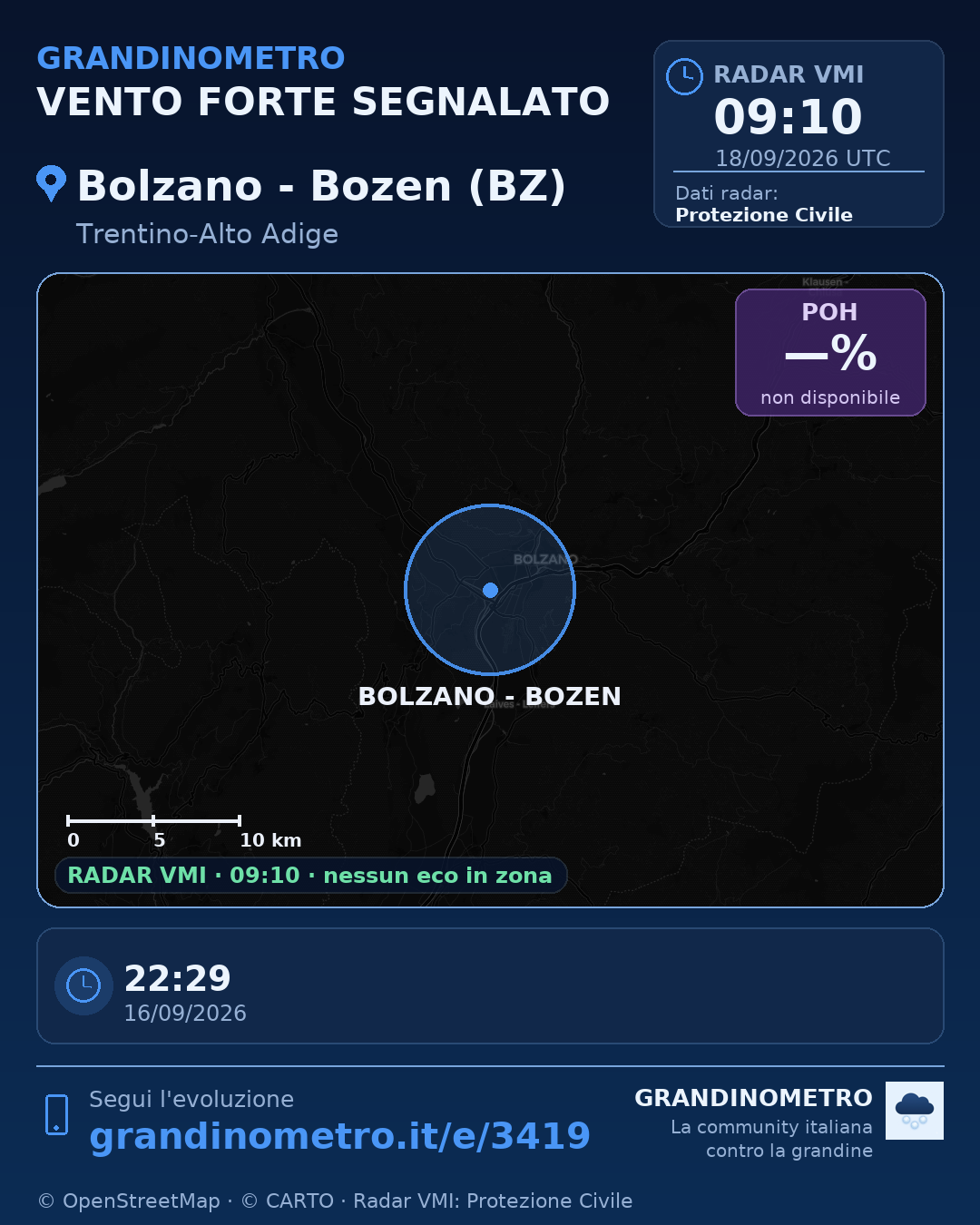 Mappa dell'evento: vento forte a Bolzano - Bozen (BZ)
