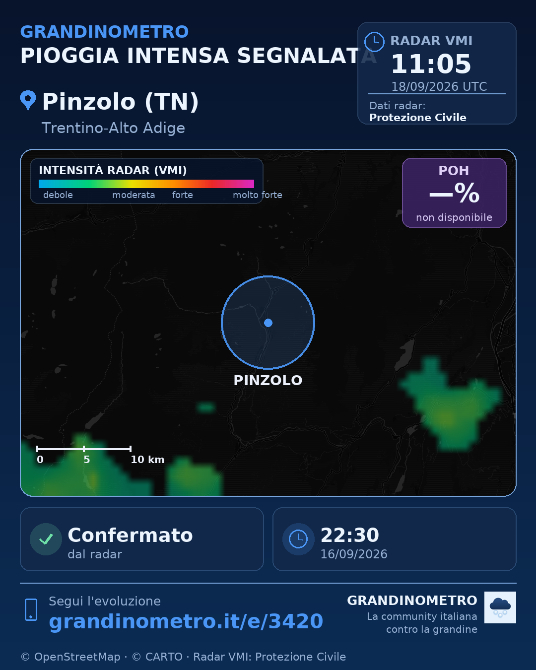 Mappa dell'evento: pioggia intensa a Pinzolo (TN)
