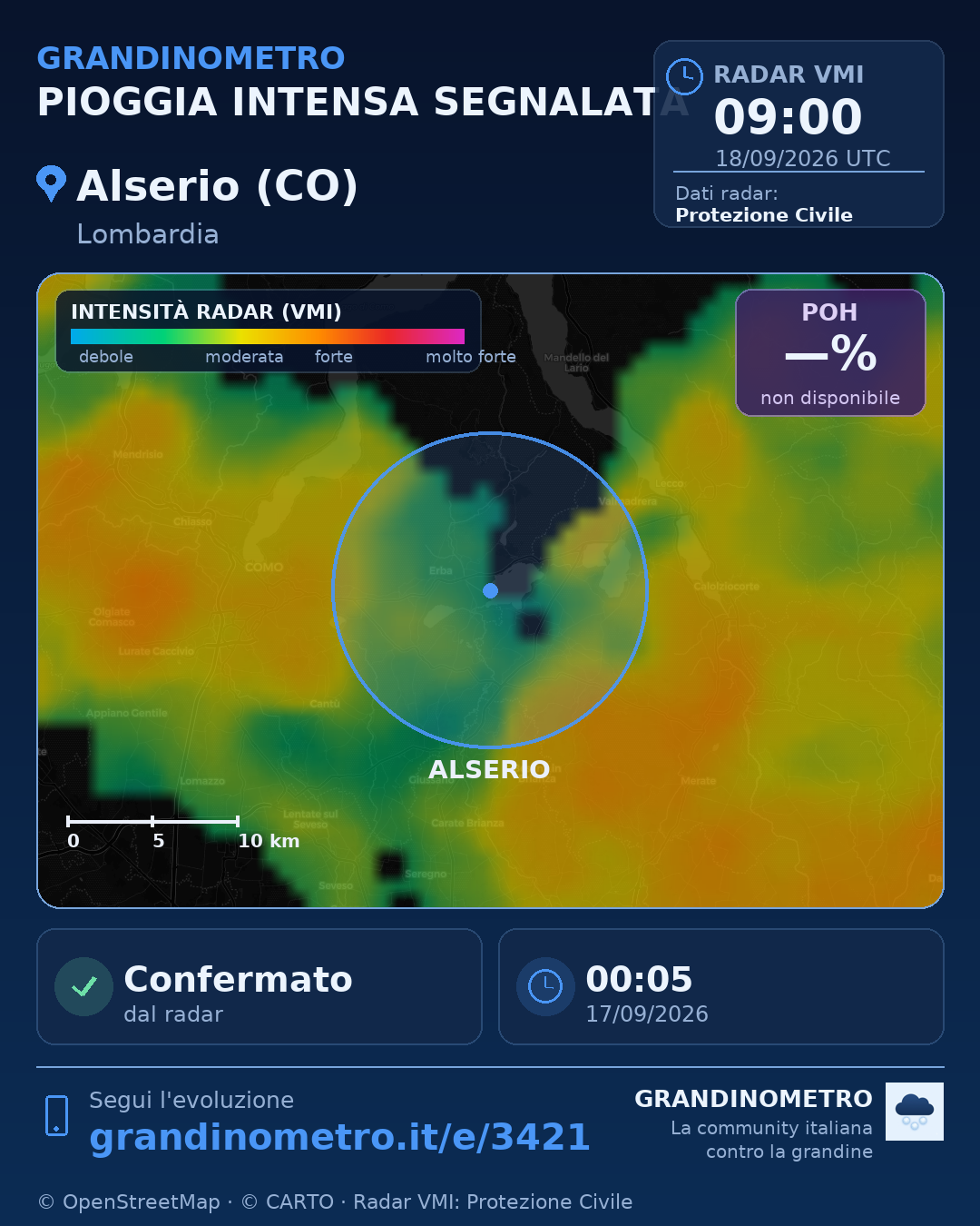 Mappa dell'evento: pioggia intensa ad Alserio (CO)