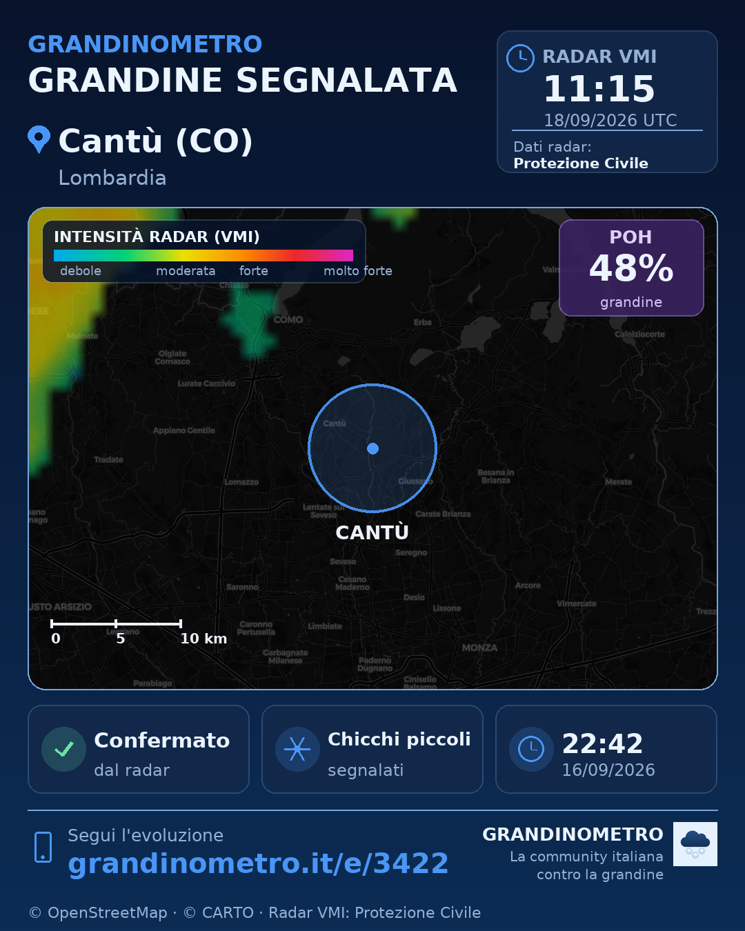 Mappa dell'evento: grandine a Cantù (CO)