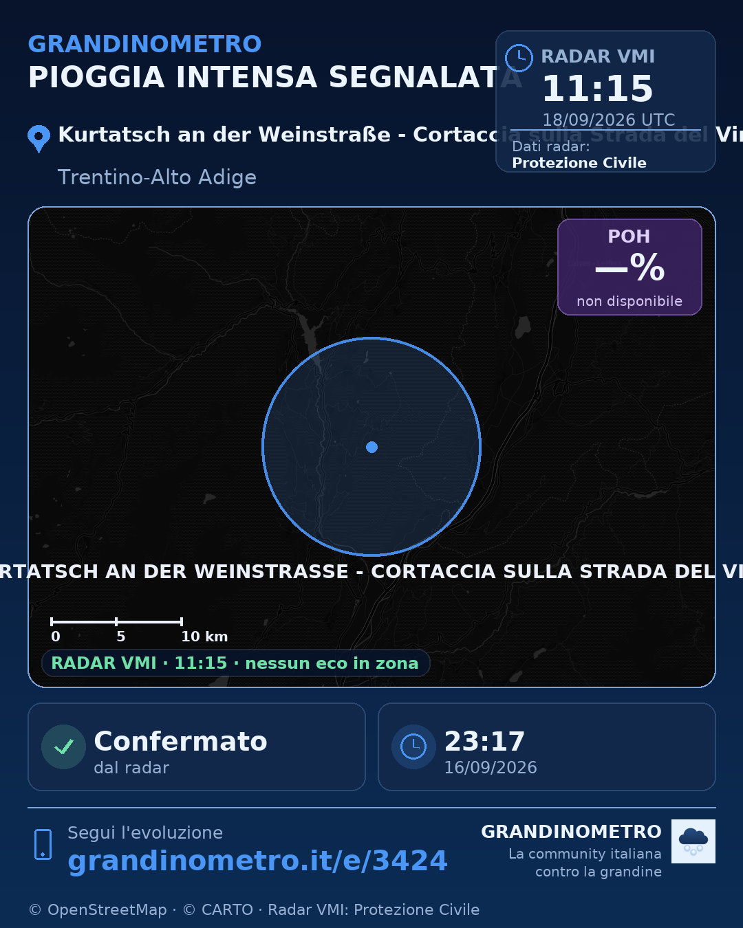 Mappa dell'evento: pioggia intensa a Kurtatsch an der Weinstraße - Cortaccia sulla Strada del Vino (TN)