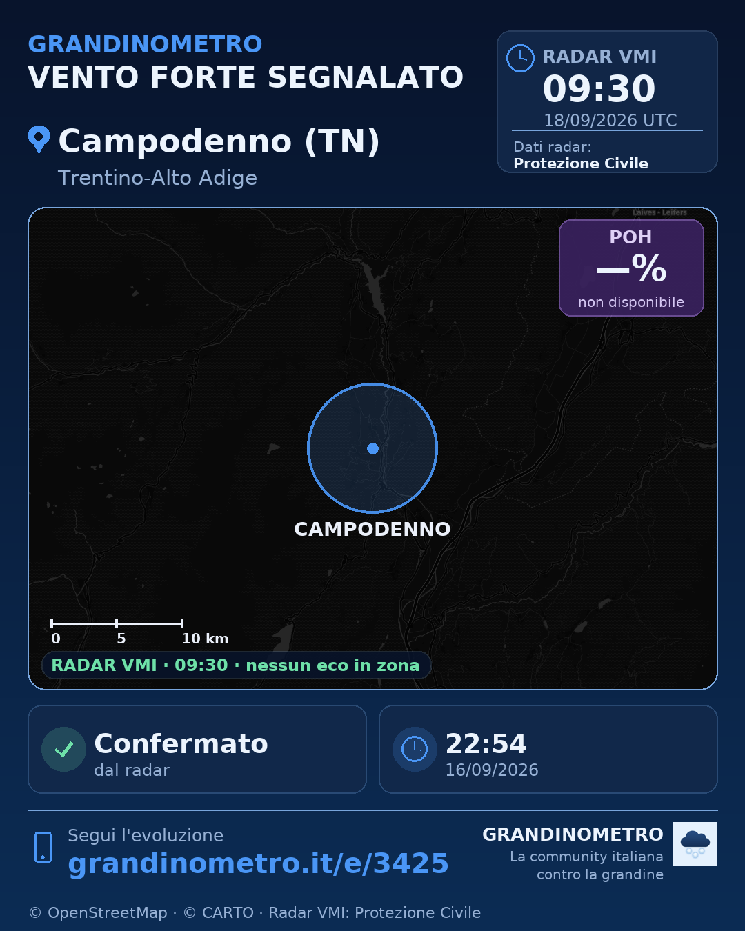 Mappa dell'evento: vento forte a Campodenno (TN)