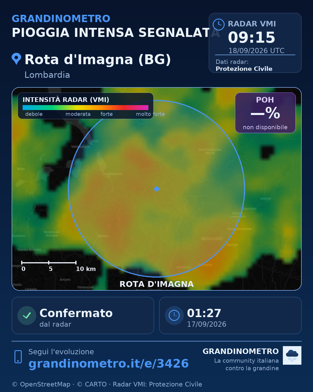 Mappa dell'evento: pioggia intensa a Rota d'Imagna (BG)