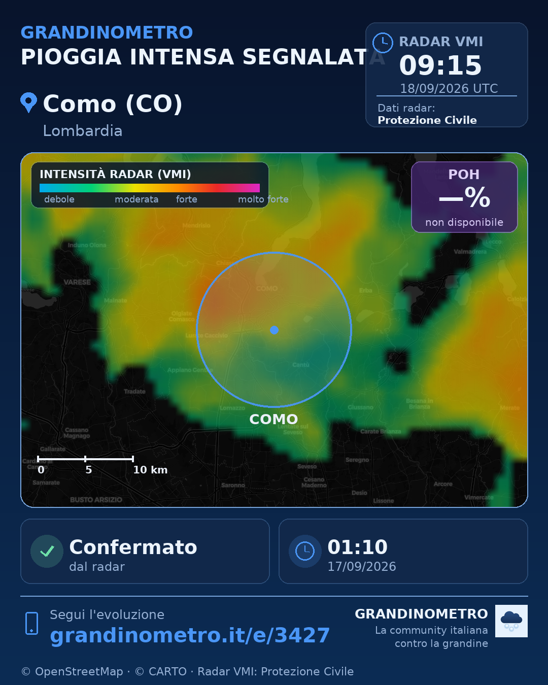Mappa dell'evento: pioggia intensa a Como (CO)