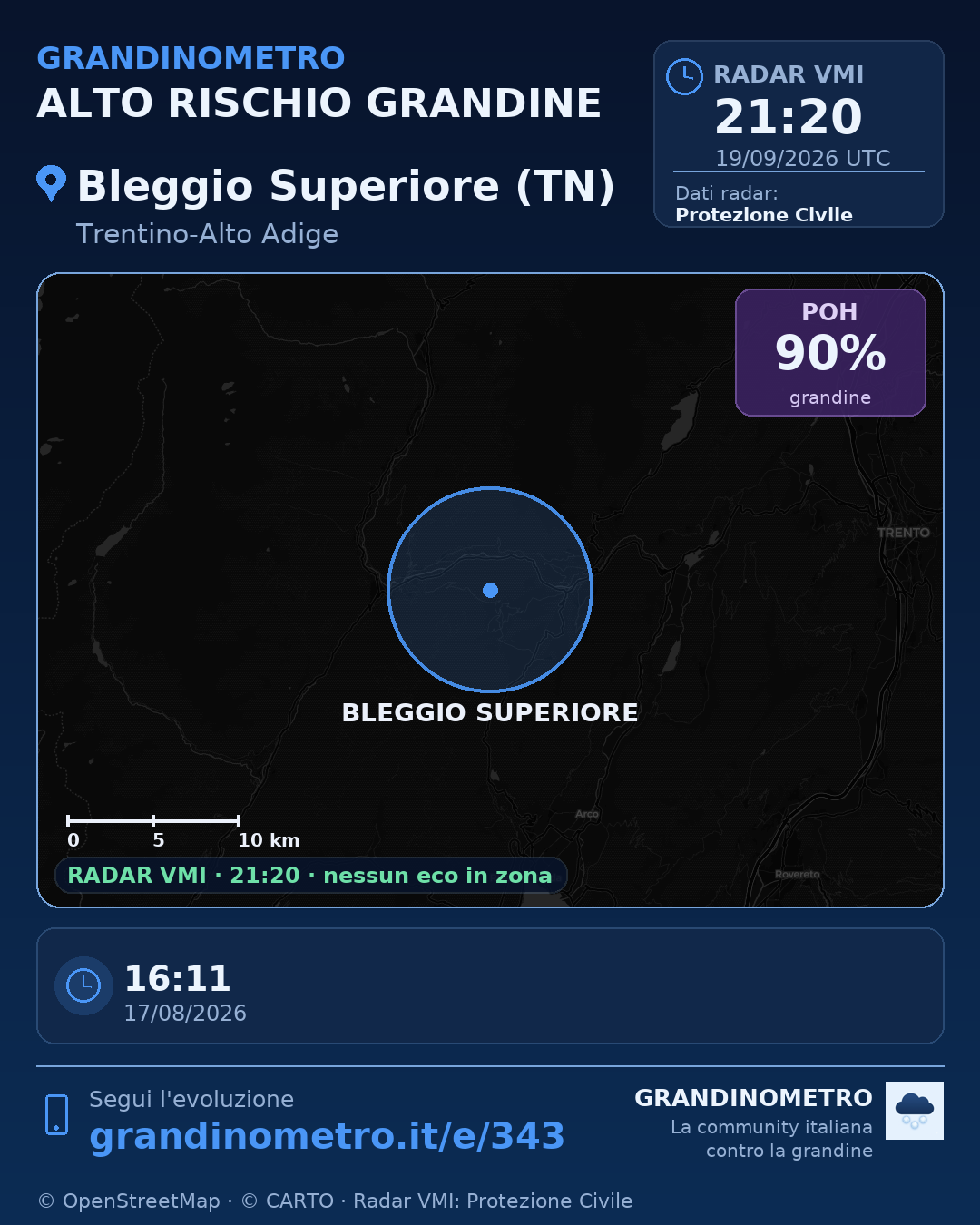 Mappa dell'evento: grandine a Bleggio Superiore (TN)