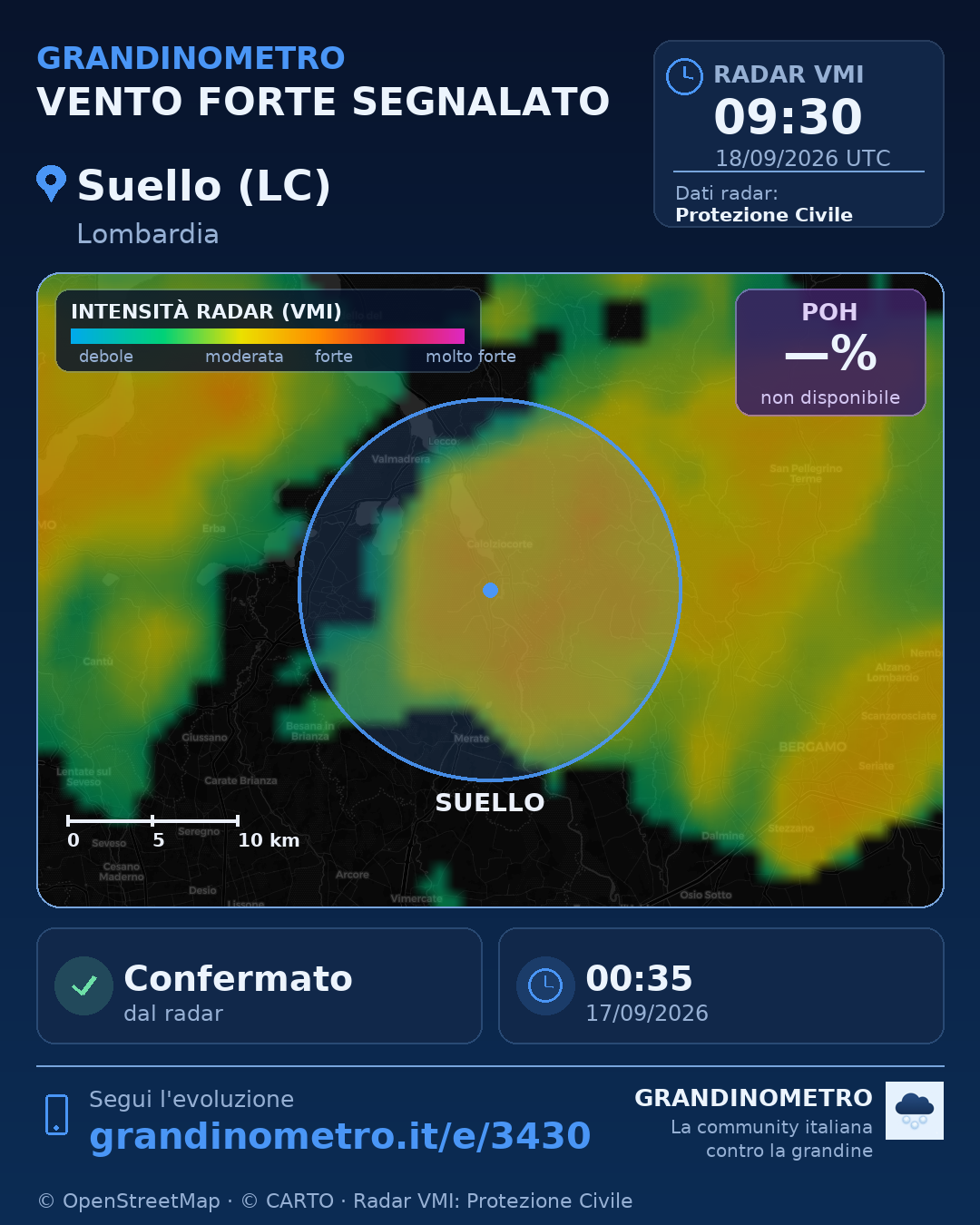 Mappa dell'evento: vento forte a Suello (LC)