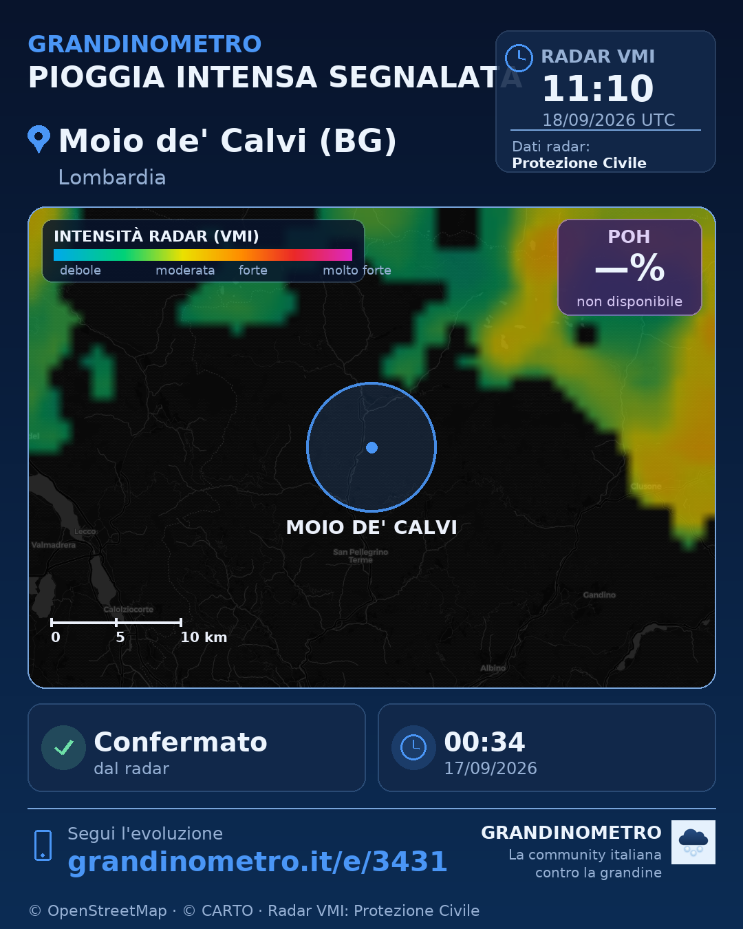 Mappa dell'evento: pioggia intensa a Moio de' Calvi (BG)