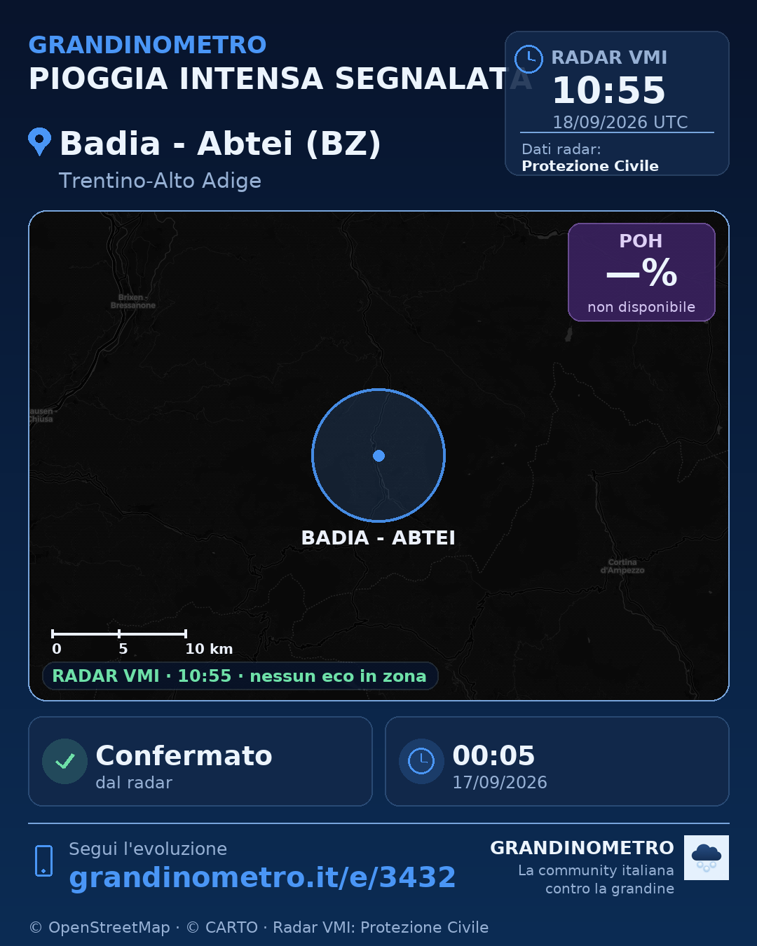 Mappa dell'evento: pioggia intensa a Badia - Abtei (BZ)