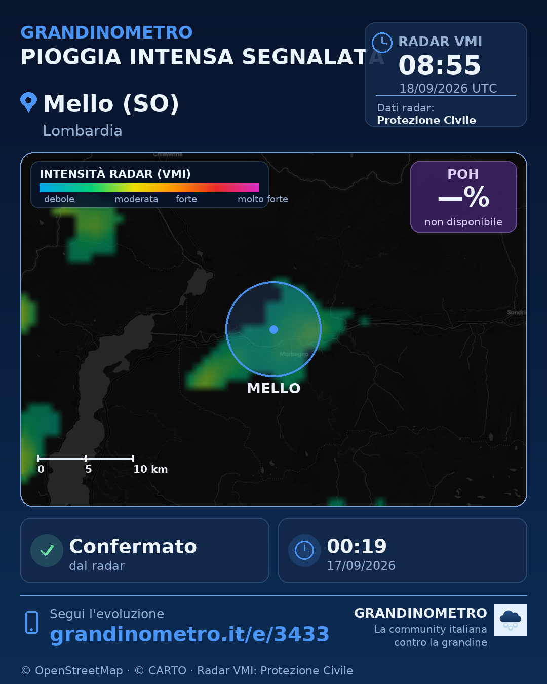 Mappa dell'evento: pioggia intensa a Mello (SO)