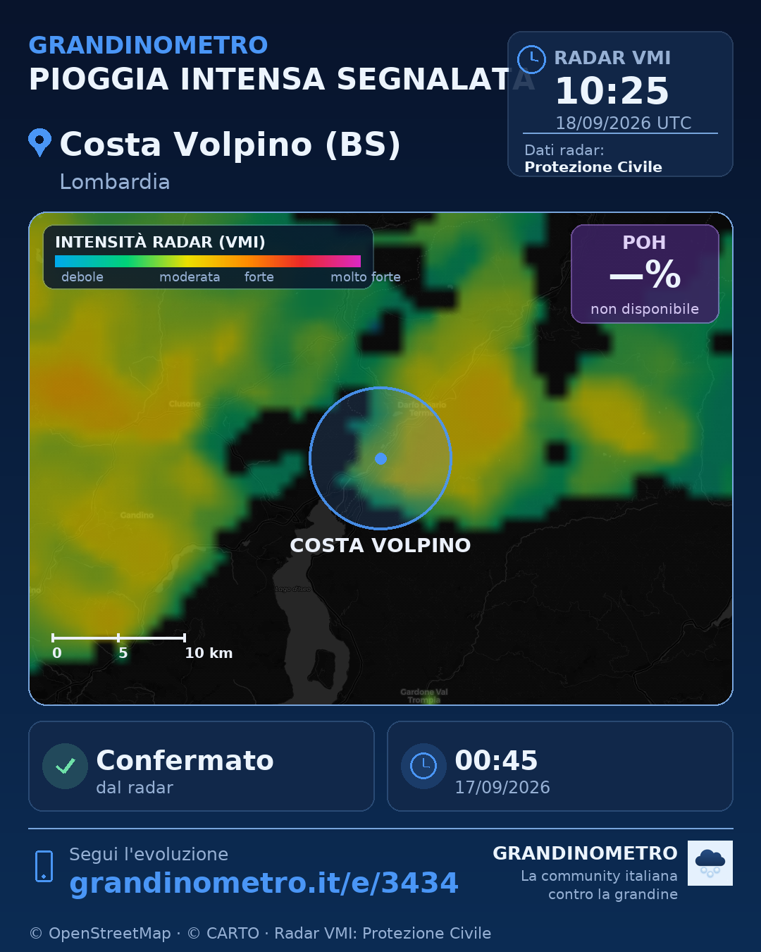 Mappa dell'evento: pioggia intensa a Costa Volpino (BS)