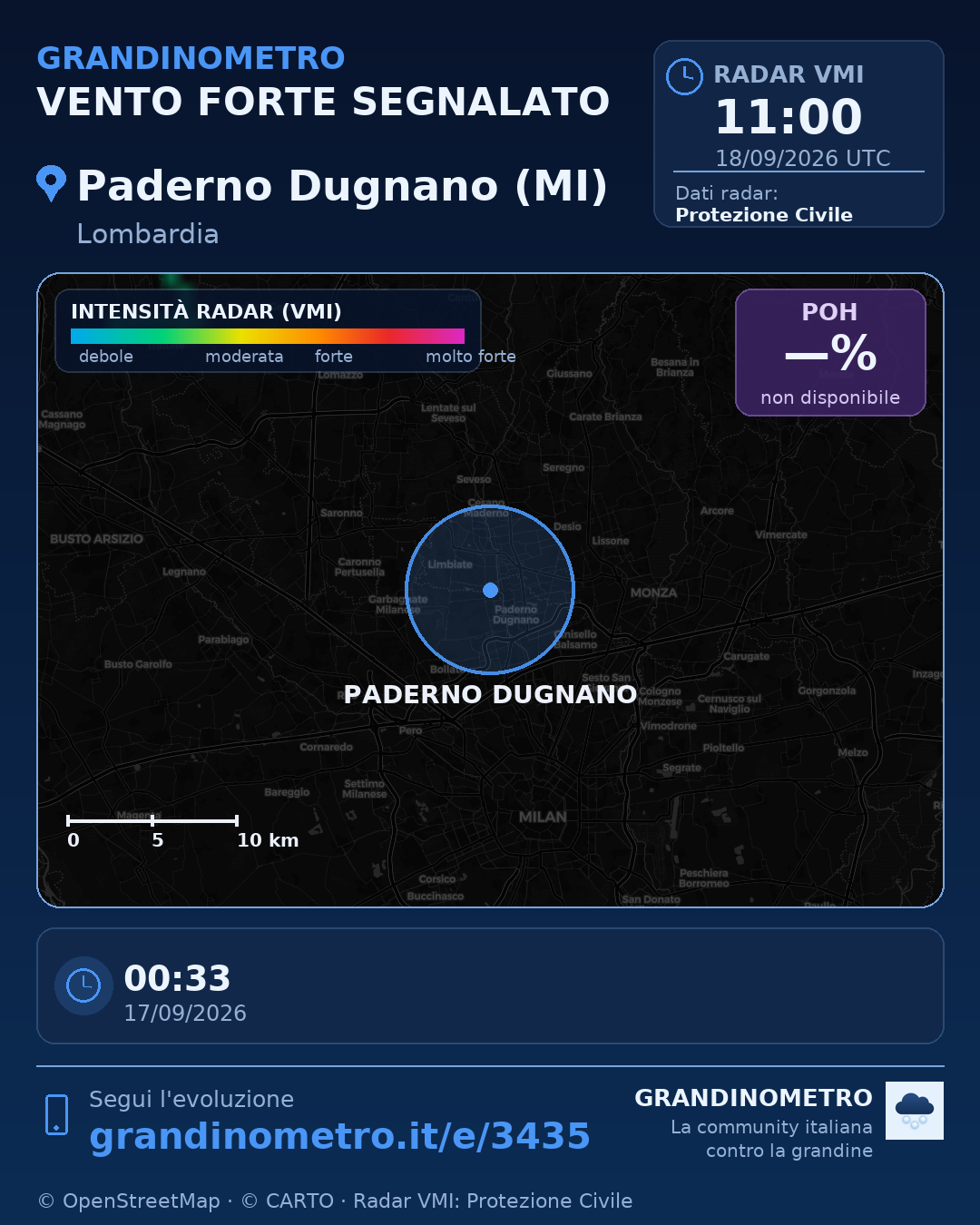 Mappa dell'evento: vento forte a Paderno Dugnano (MI)